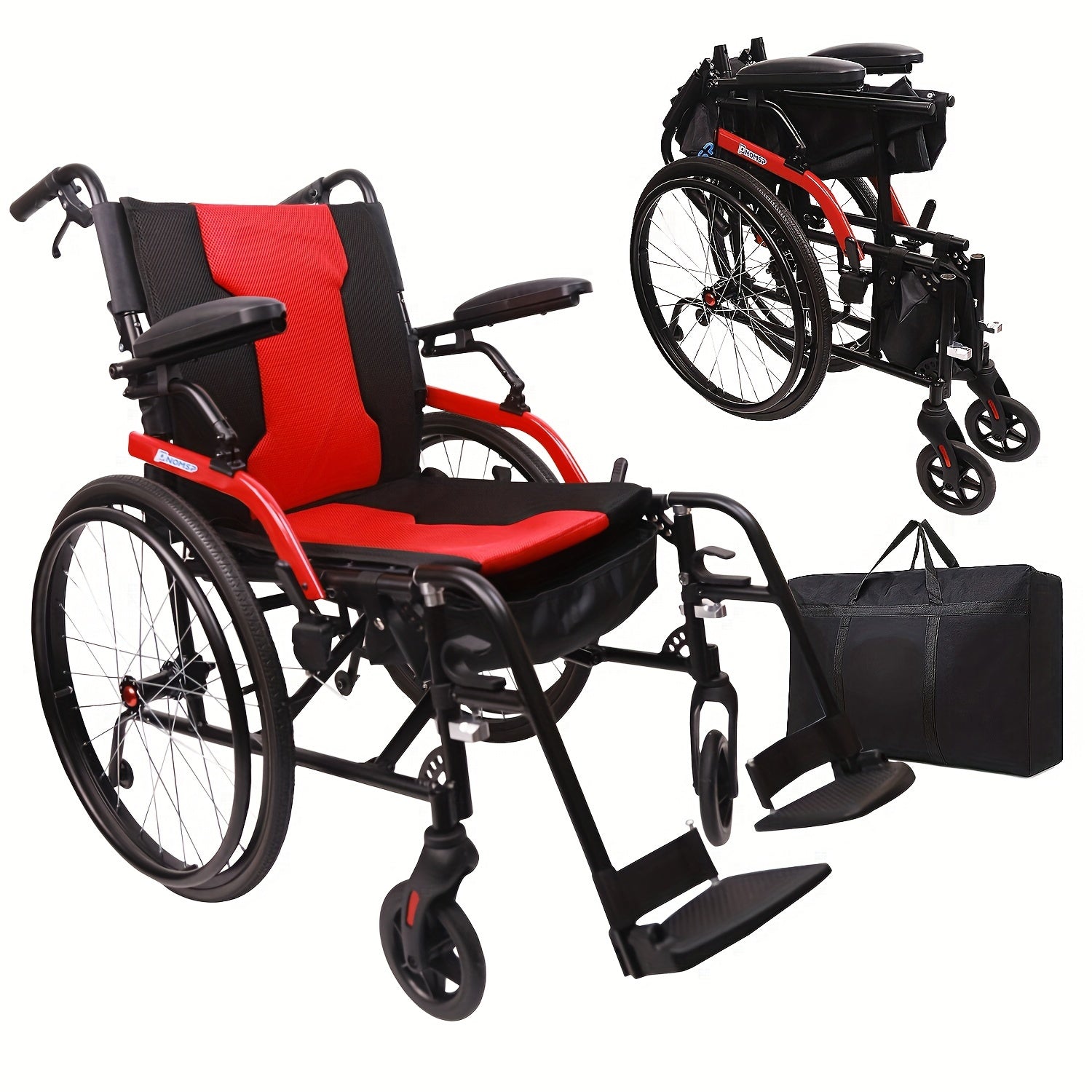 14lb Flip Back Arms Magnesium Lightweight Wheelchair Foldable with Ergonomic Backrest, Portable Transport Chair with Travel Bag, Travel Wheelchairs for Adults, 250Ib Weight Capacity, Black