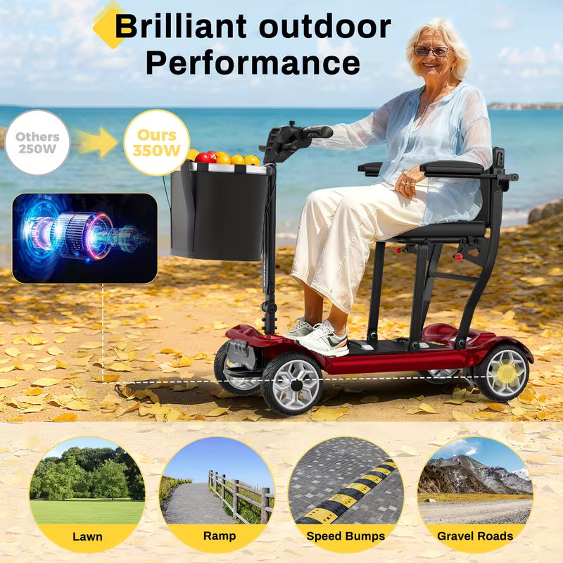 350W All-Terrain Electric Mobility Scooter with Lights - 2x10AH Lithium Battery, Electromagnetic Brake, 300Lbs