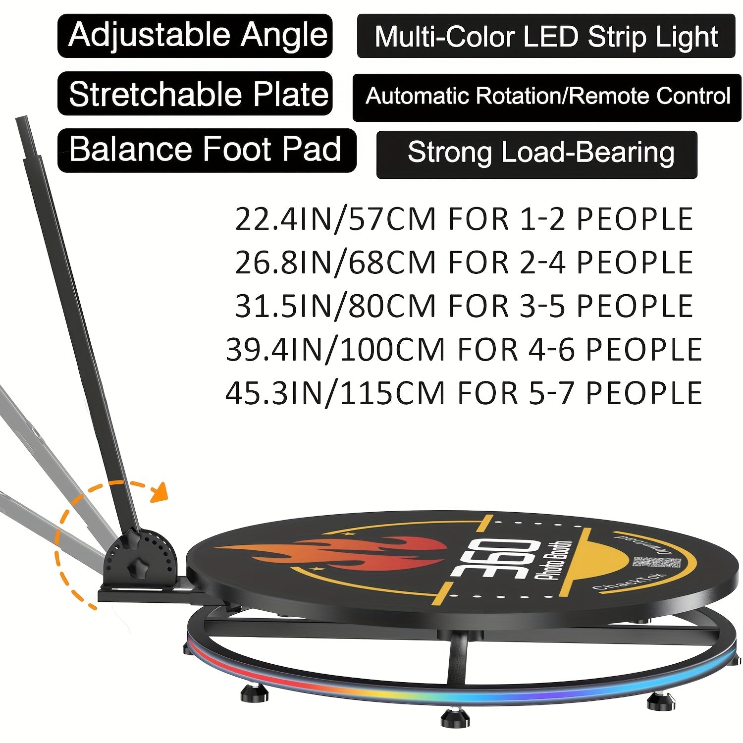 360 Photo Booth Machine for Parties Weddings Logo Customization Software APP Remote Automatic 360 Spin Camera Booth Flight Case Packaging