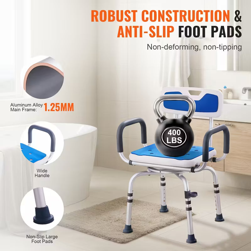 360° Swivel Shower Chair - Adjustable, Sturdy Aluminum & Plastic, 400lbs