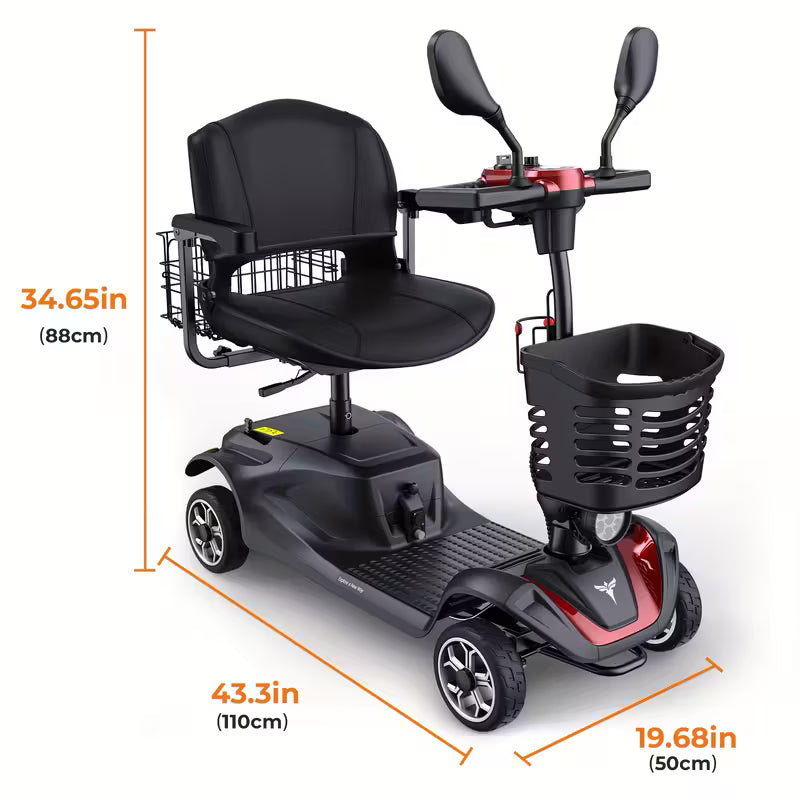 4-Wheel Mobility Scooter, Foldable & Adjustable Design, 250W Motor, 5.6MPH Speed, 24V 12AH Battery