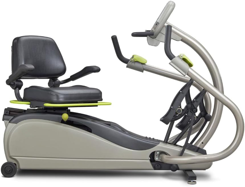 T4r Recumbent Cross Trainer Stepper, Gray/Green, Low-Impact Exercise with Adjustable Arm & Leg Position, 360-Degree Swivel Seat, Engaging Programs, & Compatible