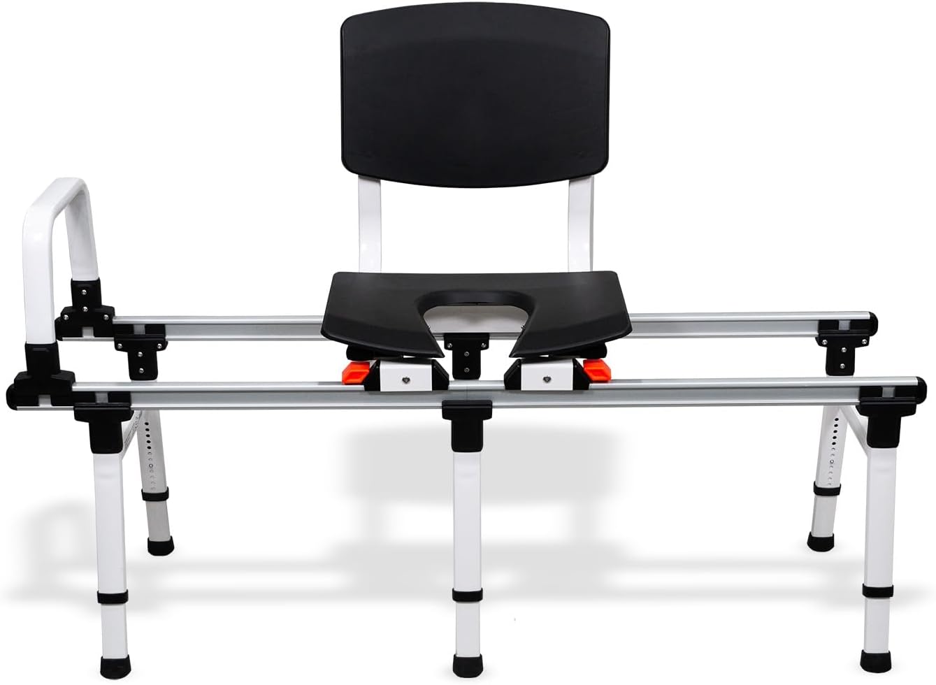 Sliding Transfer Bench for Toilet-Adjacent Tubs, Adjustable Height, Grab Bar, Extended Rails, Sliding Shower Chair with Commode Compatibility