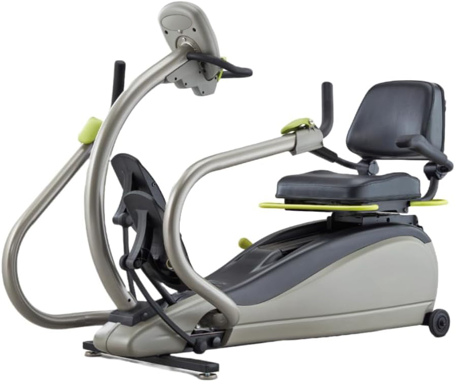 T4r Recumbent Cross Trainer Stepper, Gray/Green, Low-Impact Exercise with Adjustable Arm & Leg Position, 360-Degree Swivel Seat, Engaging Programs, & Compatible