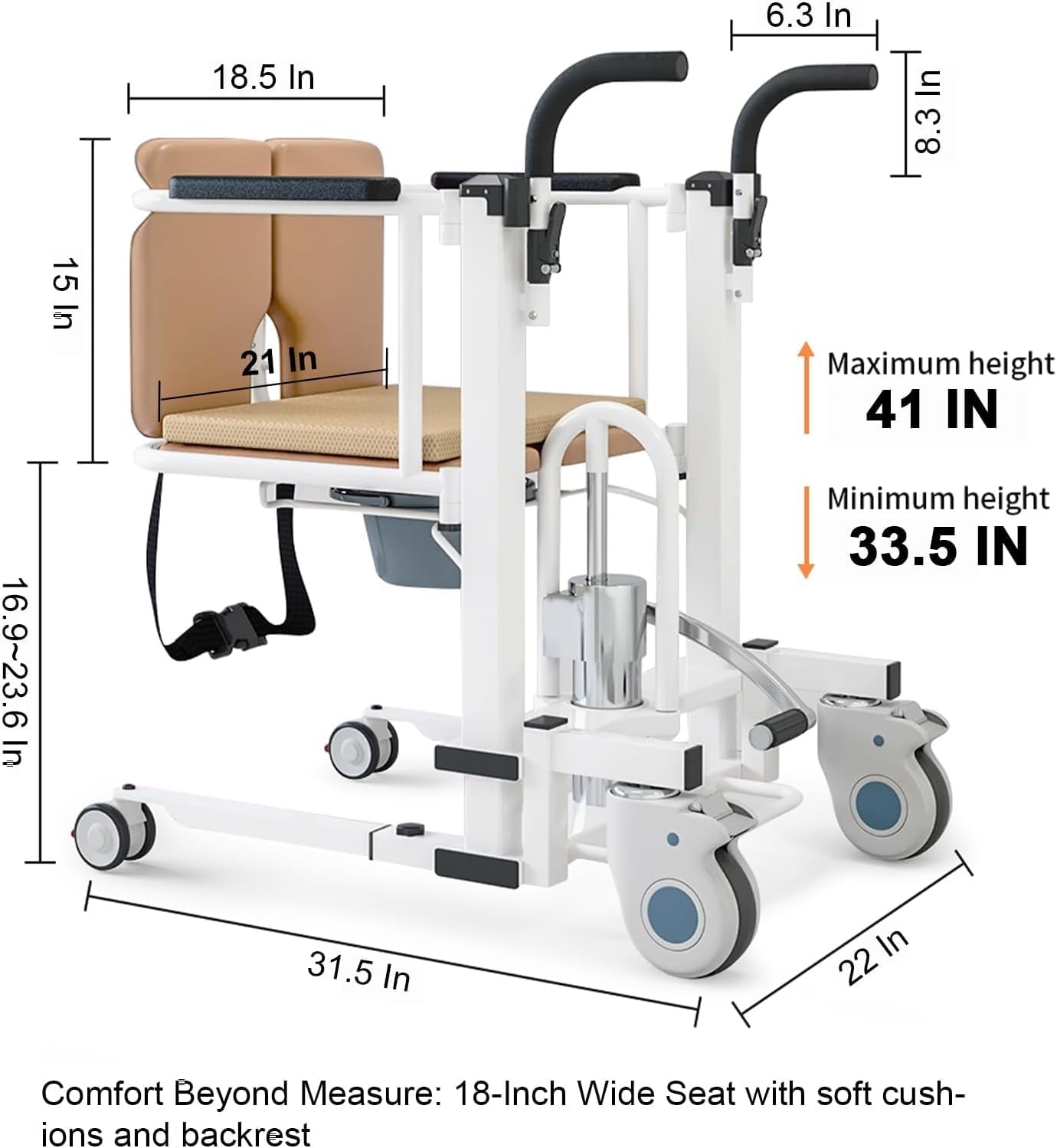Hydraulic Patient Lift Transfer Chair for Home – 400 lb Capacity, 180° Split Seat & Commode Wheelchair for Seniors & Disabled, Easy to Use for Transfers from Beds, Toilets, Shower & Cars