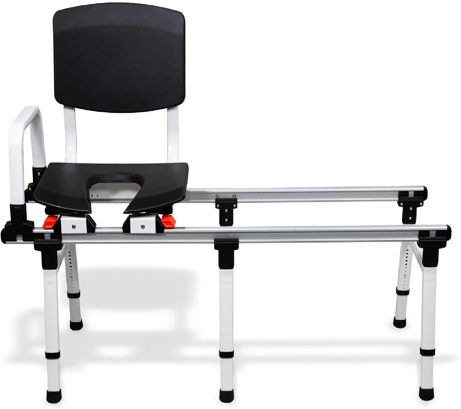 Sliding Transfer Bench for Toilet-Adjacent Tubs, Adjustable Height, Grab Bar, Extended Rails, Sliding Shower Chair with Commode Compatibility