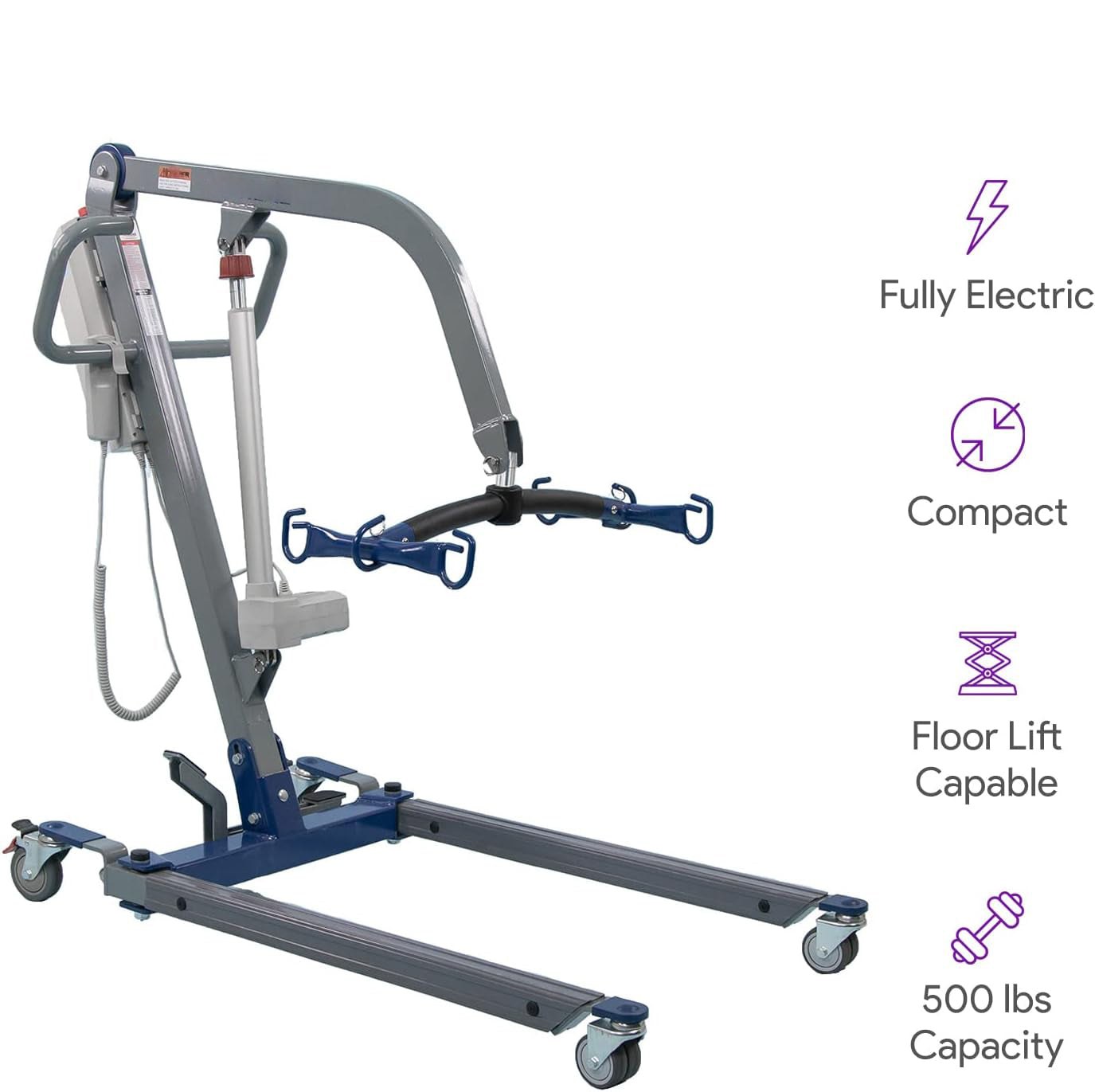 Electric Lift - Safe and Easy Full Body Patient Transfer Lifter for Home Use and Facilities - Floor, Low Bed and Chair Lifting, 500 Pound Weight Capacity, 6 Point Spreader Bar