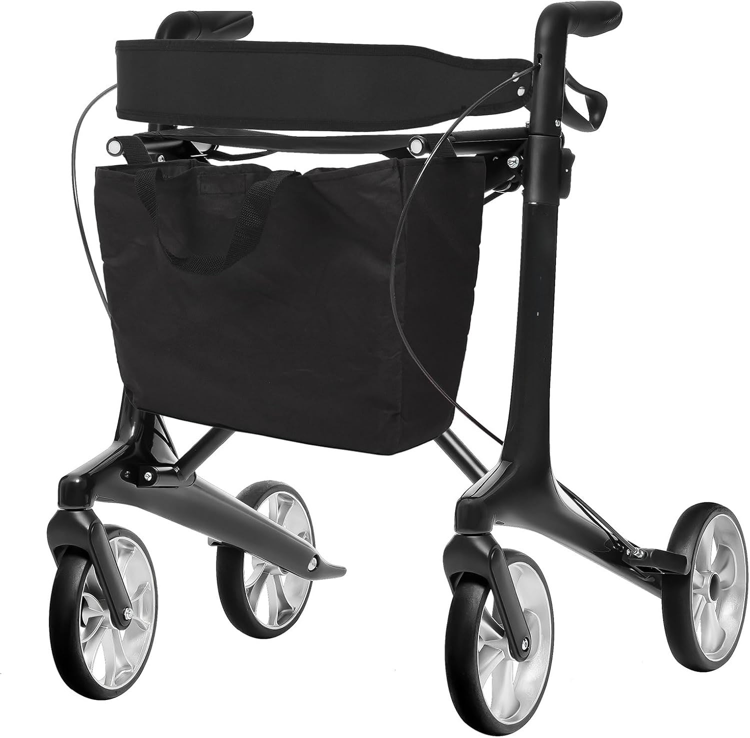 Ultralight Carbon Fiber Rollator Walkers for Seniors Lightweight at Only 12lbs, Folding Rolling Walker with Lowered Seat, Organizer Bag and 8'' Wheels