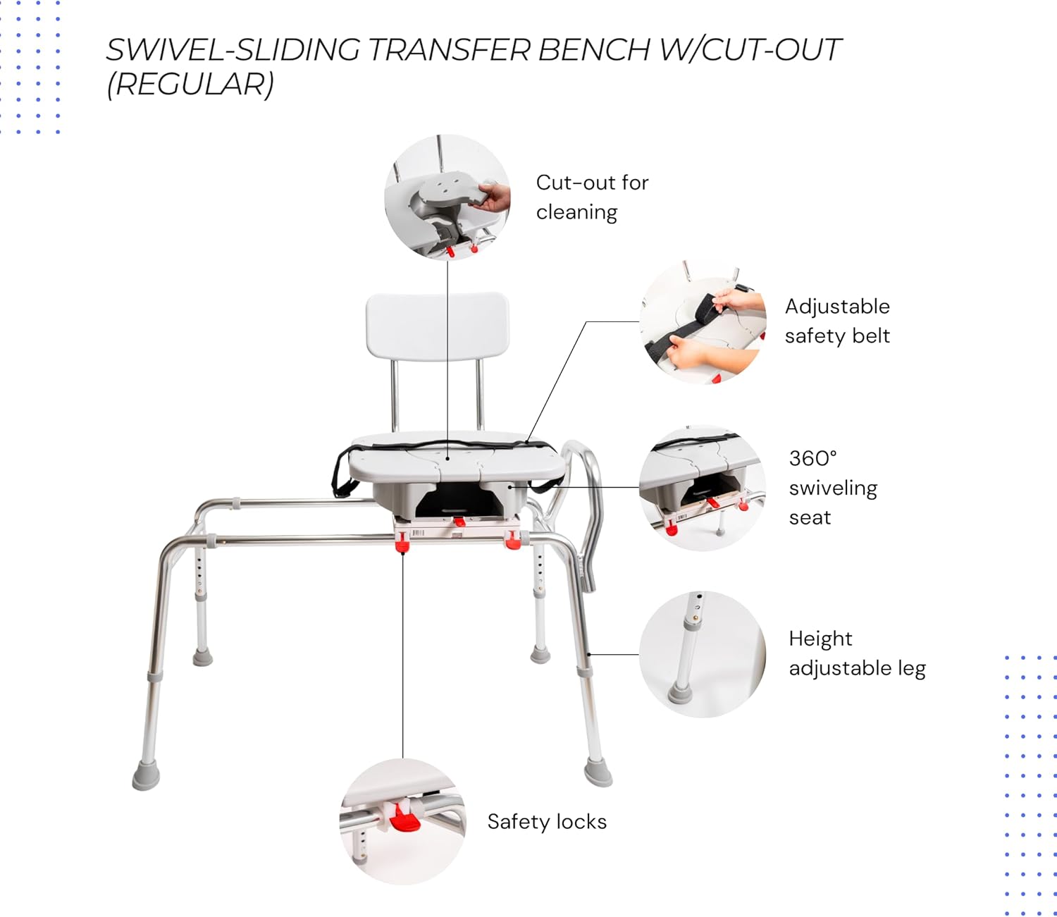 Swivel Sliding Shower Chair & Tub Transfer Bench with Cut Out, Height Adjustable, Heavy-Duty Capacity up to 400 LBs, for Safety Shower, for Elderly & Disabled