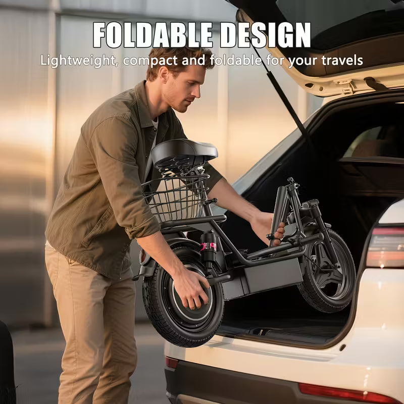 650W High-Power Electric Scooter with Front Basket & Anti-Slip Floor Mats - 48V 13A Motor, 25-Mile Range, 3-Speed Modes, Dual Disc Brakes & Full Suspension