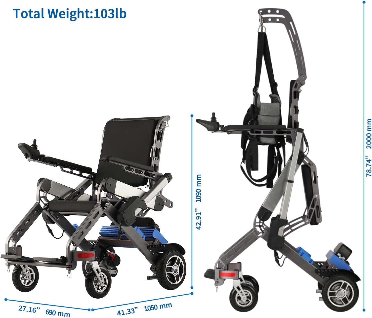Electric Stand Up Medical Walker with Seat, Physical Therapy Equipment Walking Assist Exercise Rehabilitation Device, Adjustable Height, 13 Miles Long Travel Range with Stands 260lbs