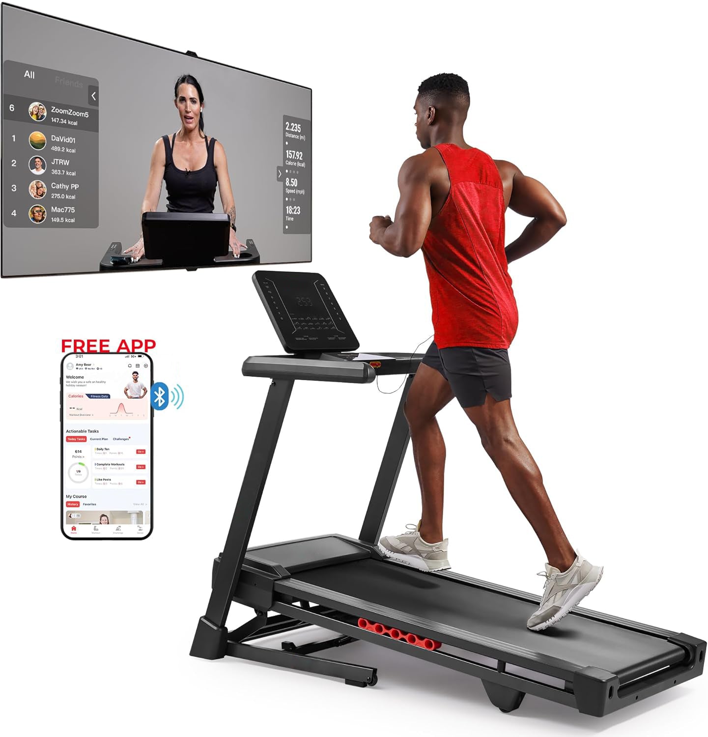 Heavy Duty Treadmill for Home, 20” Wide Deck, 15 Level Auto Incline, 300 LB Weight Capacity, Foldable Running Machine, Digital Monitor, Free App Bluetooth Connection