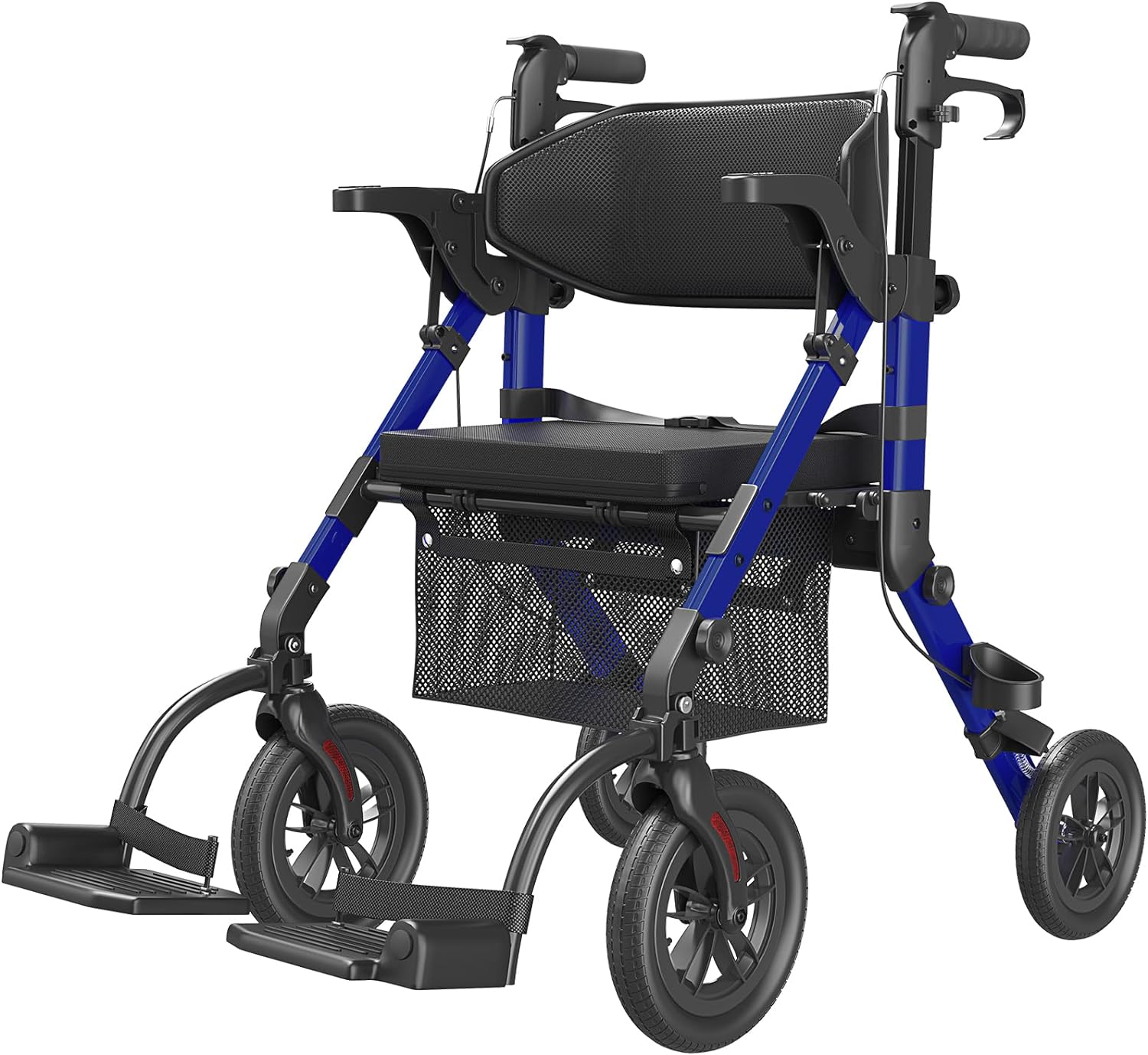 Transport-Wheelchair-Lightweight-Foldable, Walker Wheelchair Combo, Rollator-Walkers-for-Seniors-with-Seat, 2 in 1 Rolling Walker, 300lb Adults 4 Wheel Transport Chair w/Brakes & Pouch-FSA HSA