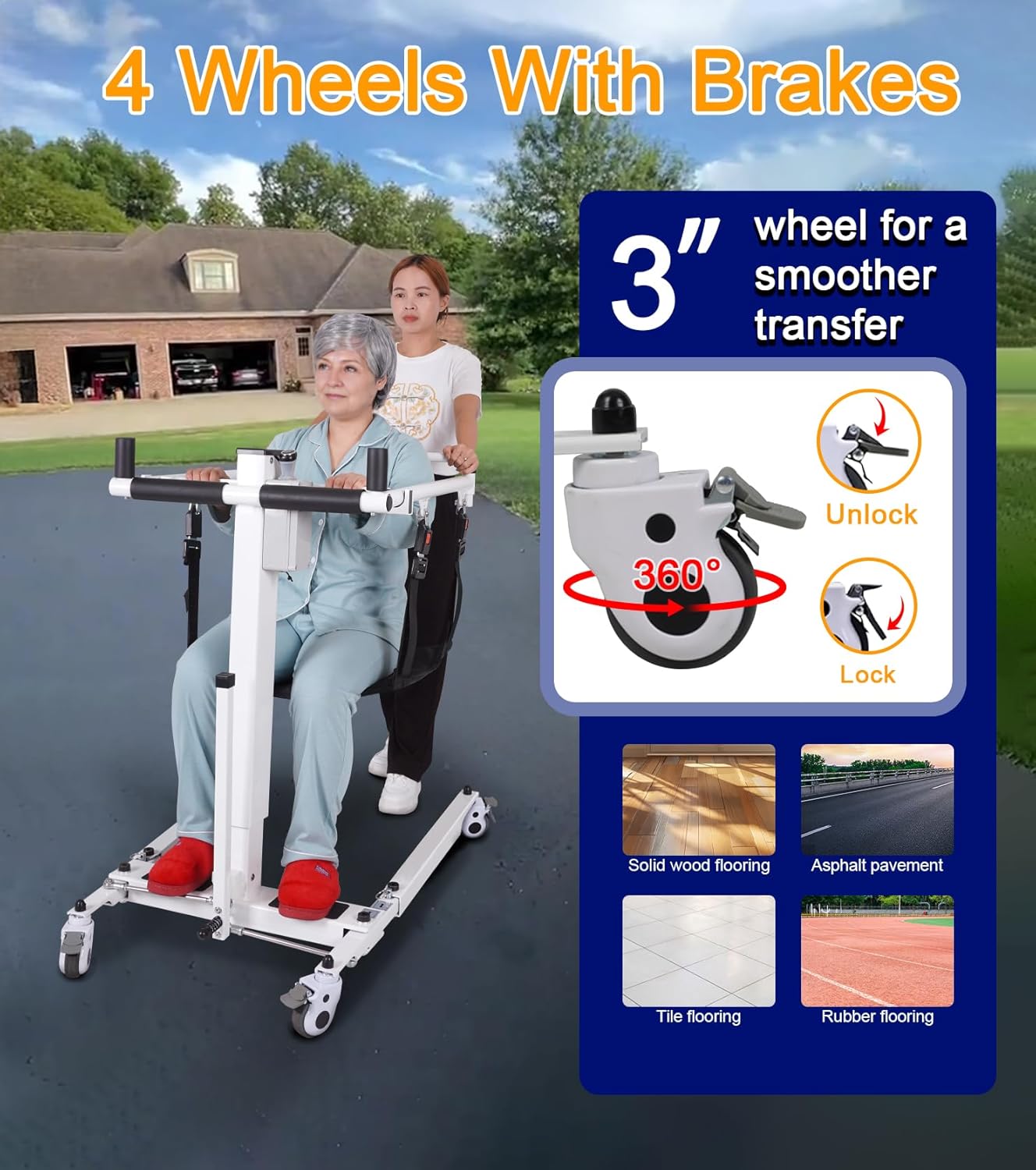 Patient Lift Transfer Chair - Electric Assist Lift Aid for Home Care Use - Portable Folding for Car - Transport Wheelchair for Seniors, Adults & Disabled