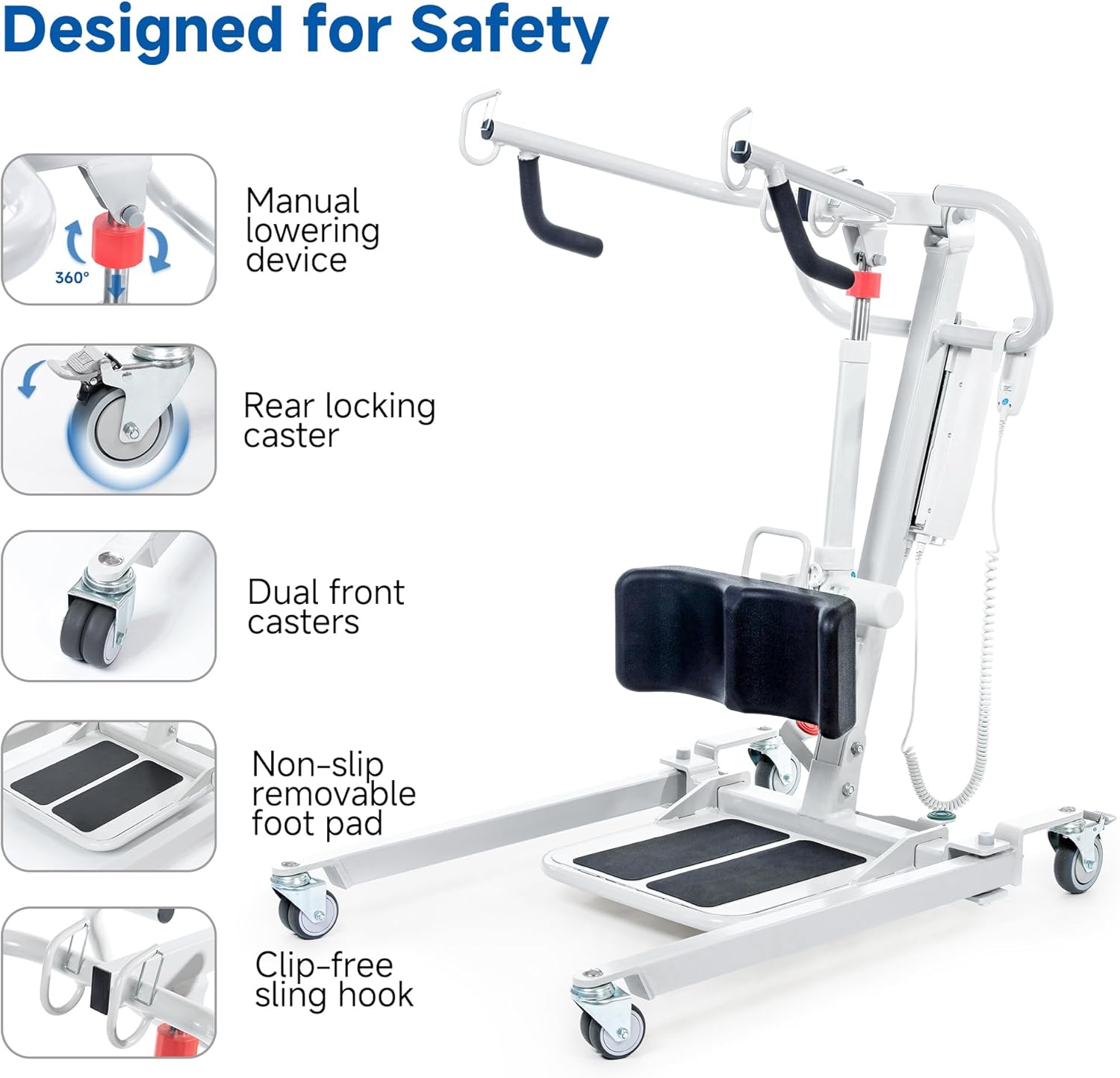 Full Body Patient Transfer Lifter for Home Use, Electric Patient Lift, Sit-Stand Lift, Safe Sit-Stand, Transfer and Transport, 4 Sling Hooks