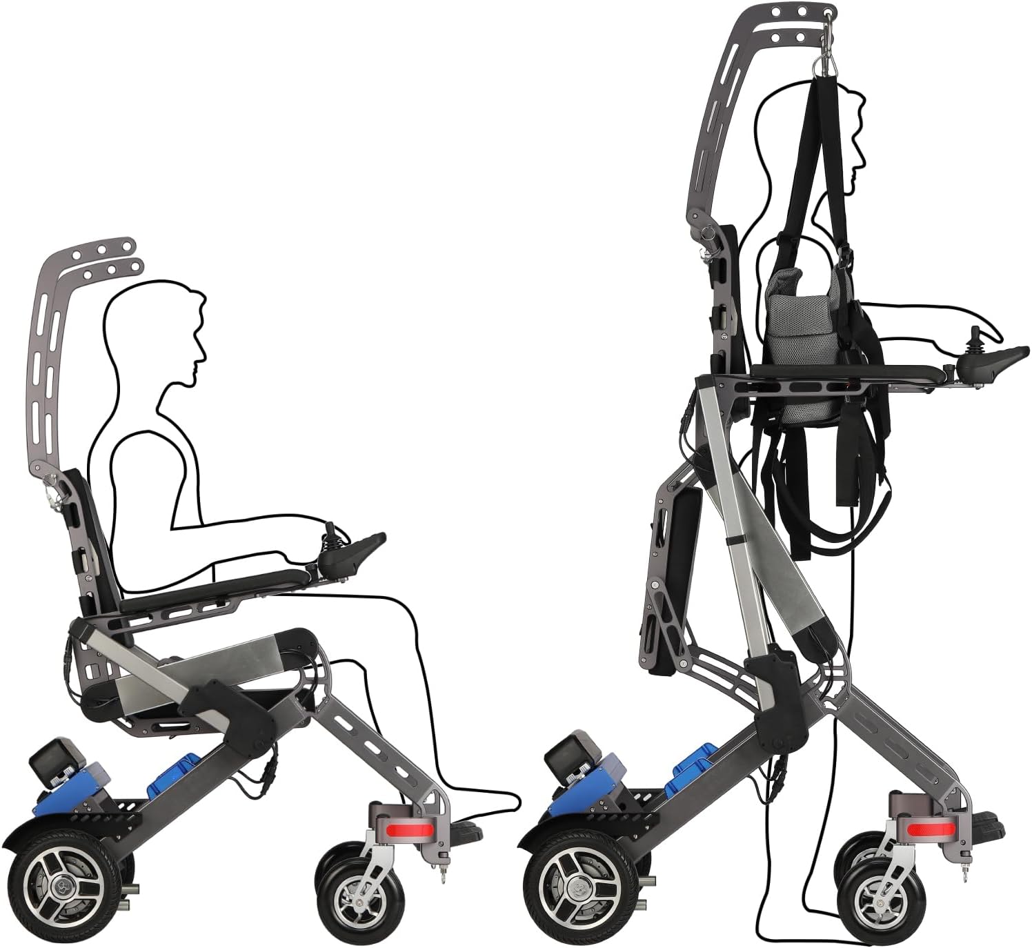 Electric Stand Up Medical Walker with Seat, Physical Therapy Equipment Walking Assist Exercise Rehabilitation Device, Adjustable Height, 13 Miles Long Travel Range with Stands 260lbs