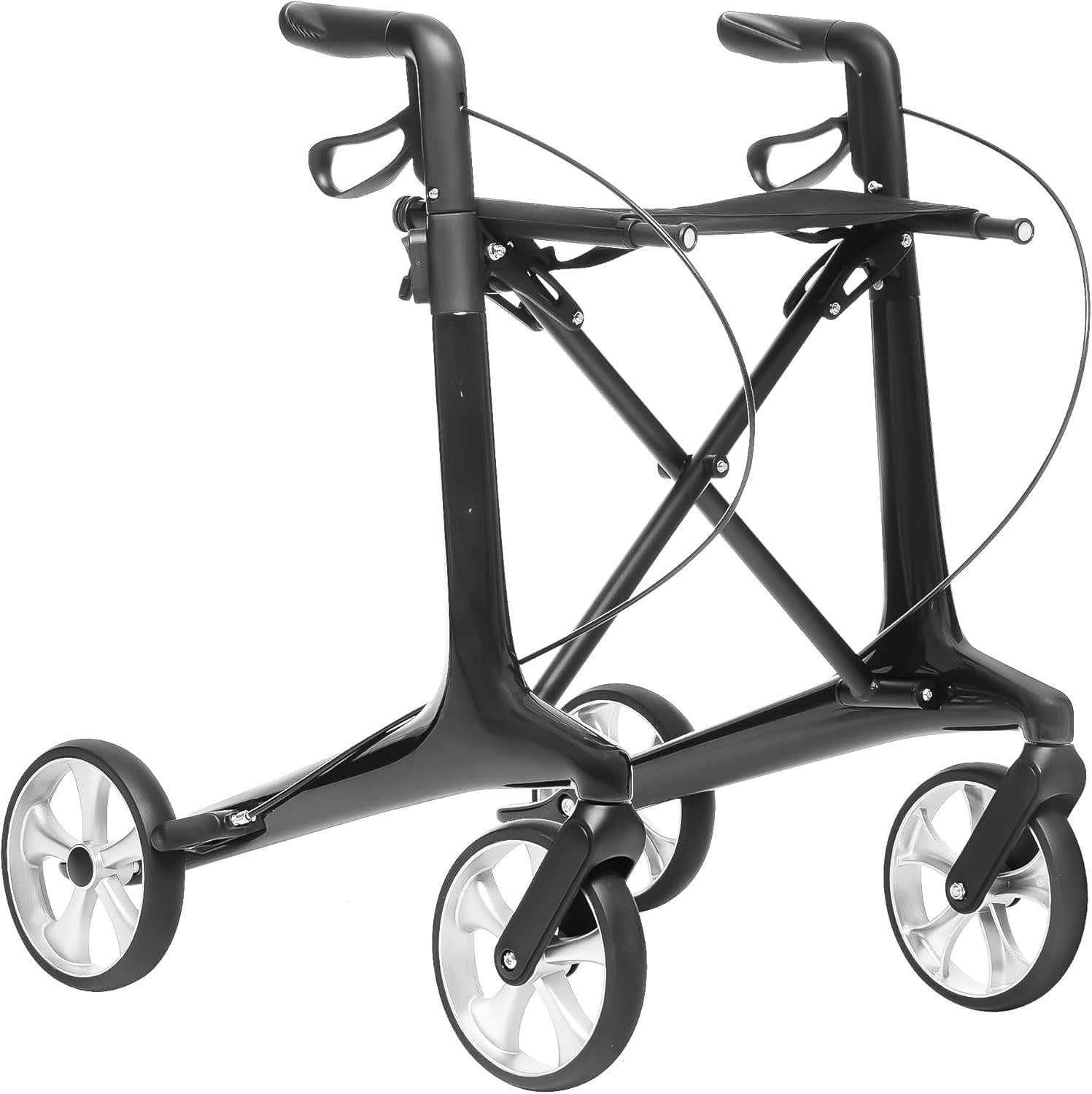 Ultralight Carbon Fiber Rollator Walkers for Seniors Lightweight at Only 12lbs, Folding Rolling Walker with Lowered Seat, Organizer Bag and 8'' Wheels