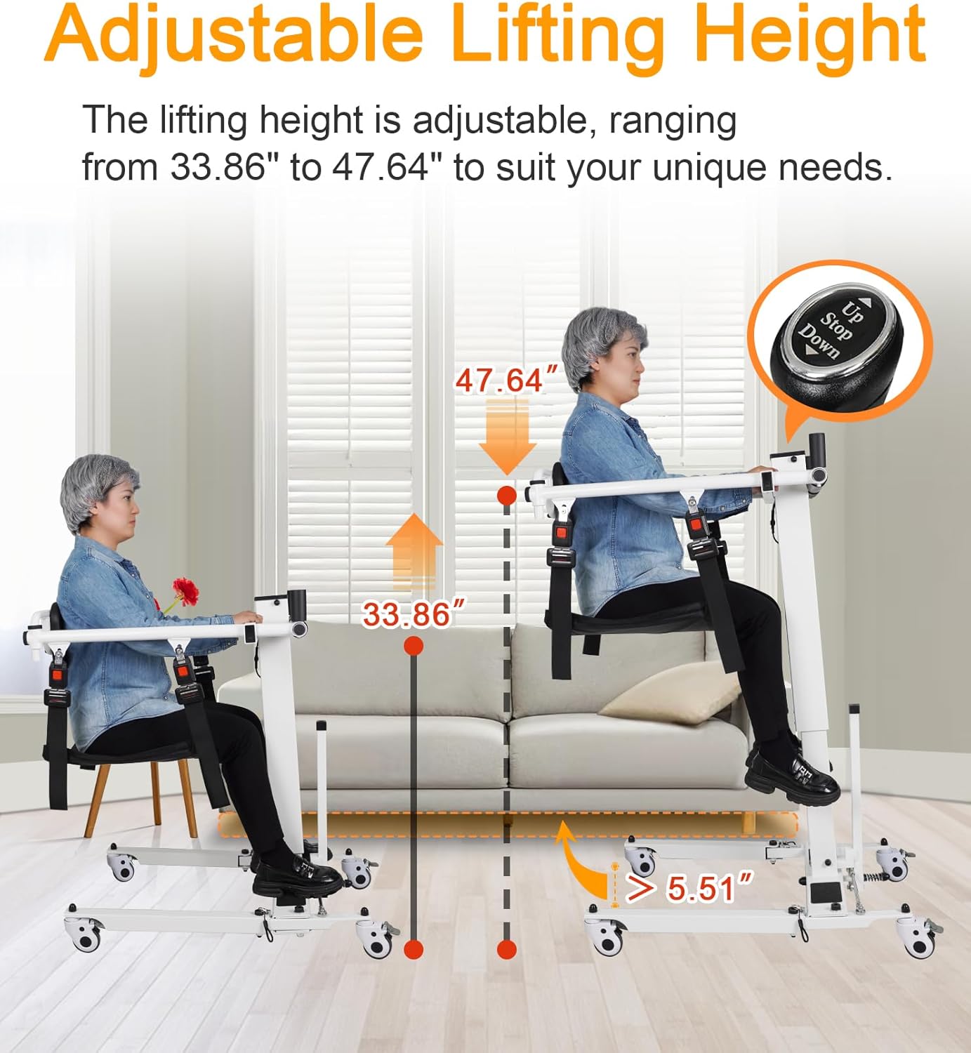 Patient Lift Transfer Chair - Electric Assist Lift Aid for Home Care Use - Portable Folding for Car - Transport Wheelchair for Seniors, Adults & Disabled