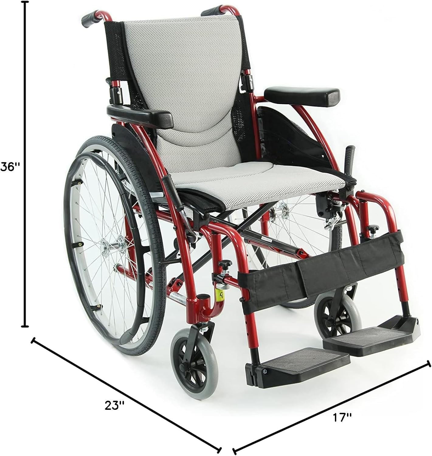 S-115 25 lbs Ultra Light Ergonomic Wheelchair with Removable Footrest Red Color