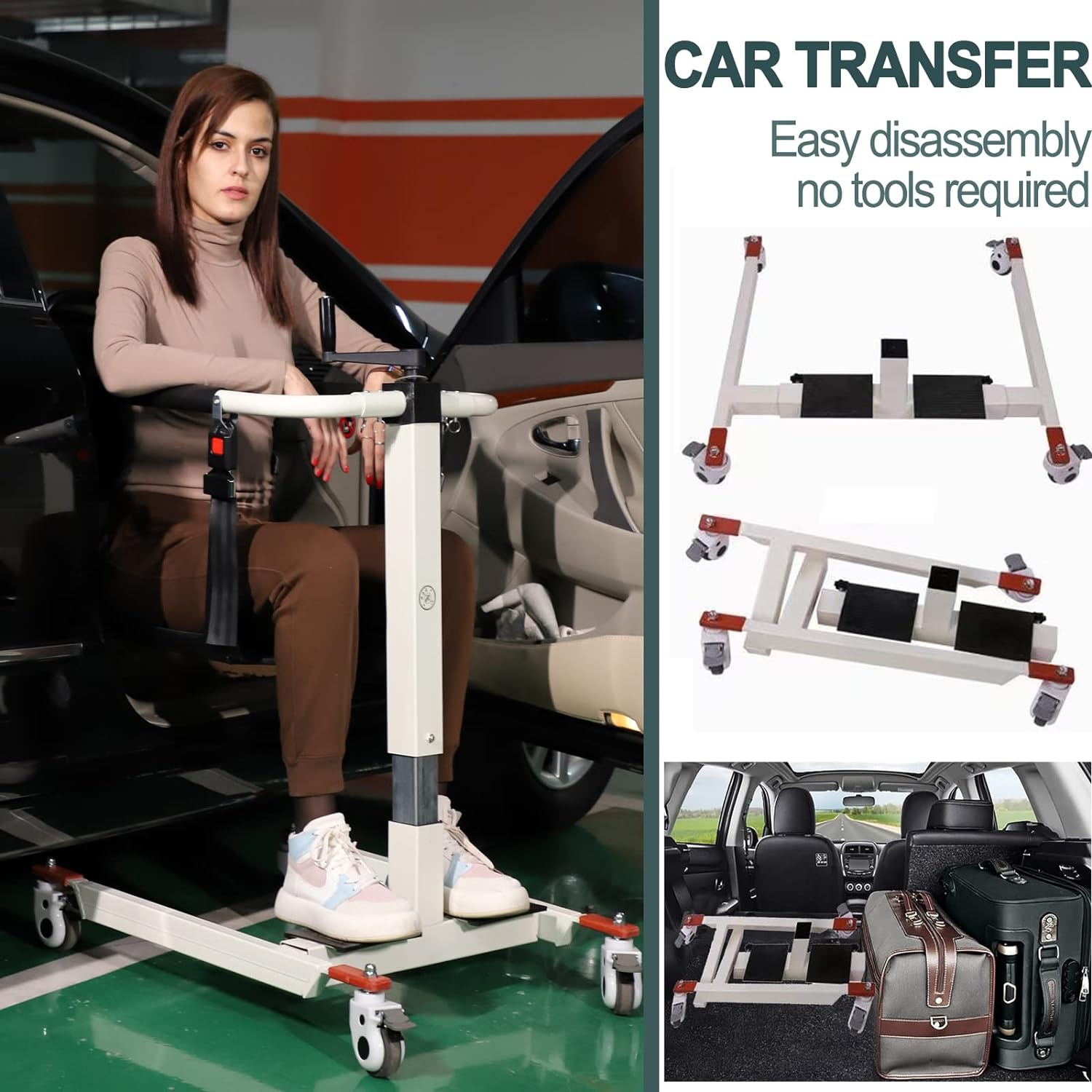 Patient Lift Transfer Chair, Patient Lift Wheelchair for Home and Car Portable Patient Lift Chair Wheelchair Lift for Home, Disabled and Elderly Nursing, Height/Width Adjust (Upgraded Backrest)