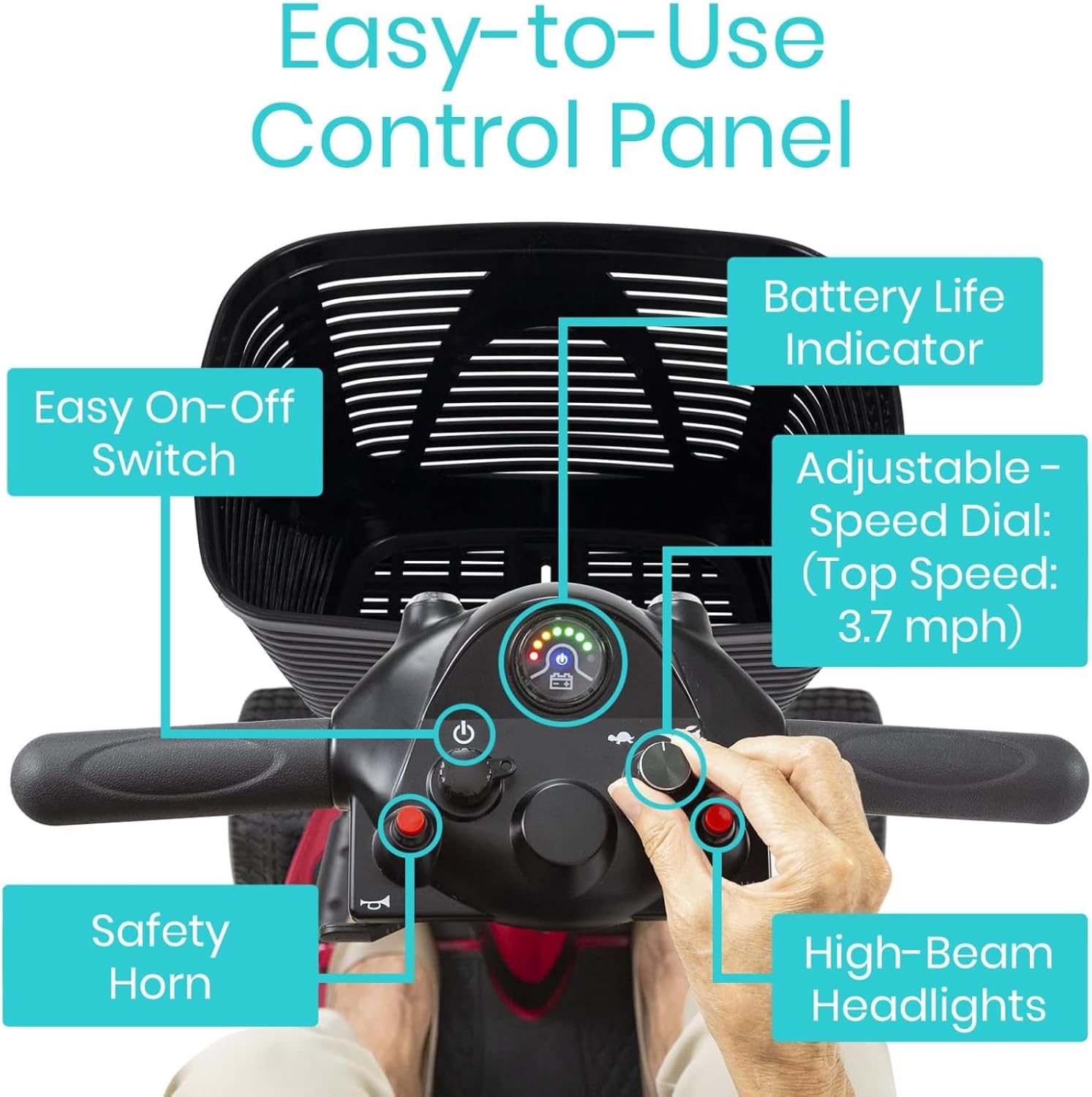 4 Wheel Mobility Scooter - Electric Powered Wheelchair Device - Compact Heavy Duty Mobile for Travel, Adults, Elderly - Long Range Power Extended Battery with Charger & Basket