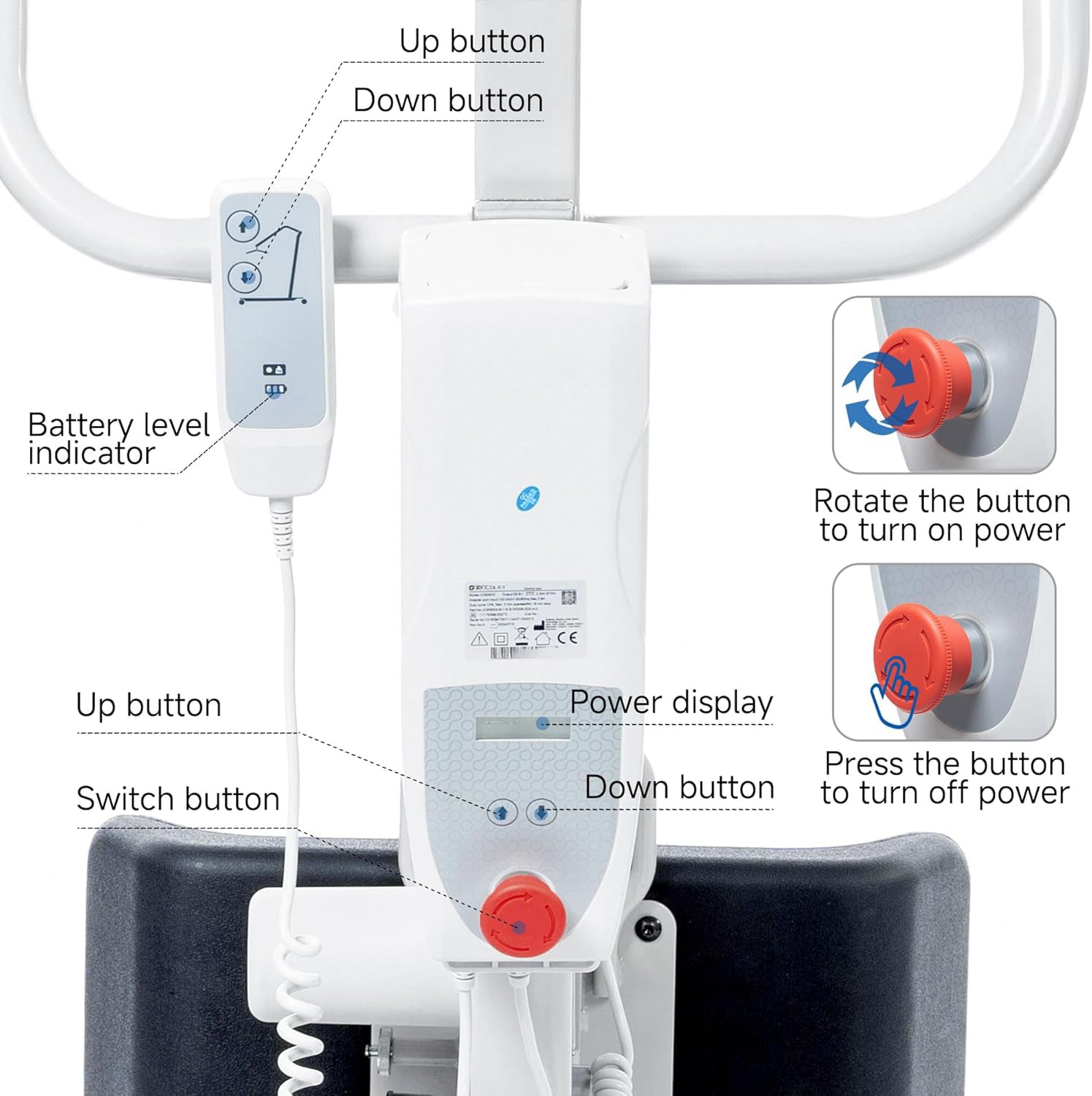 Full Body Patient Transfer Lifter for Home Use, Electric Patient Lift, Sit-Stand Lift, Safe Sit-Stand, Transfer and Transport, 4 Sling Hooks