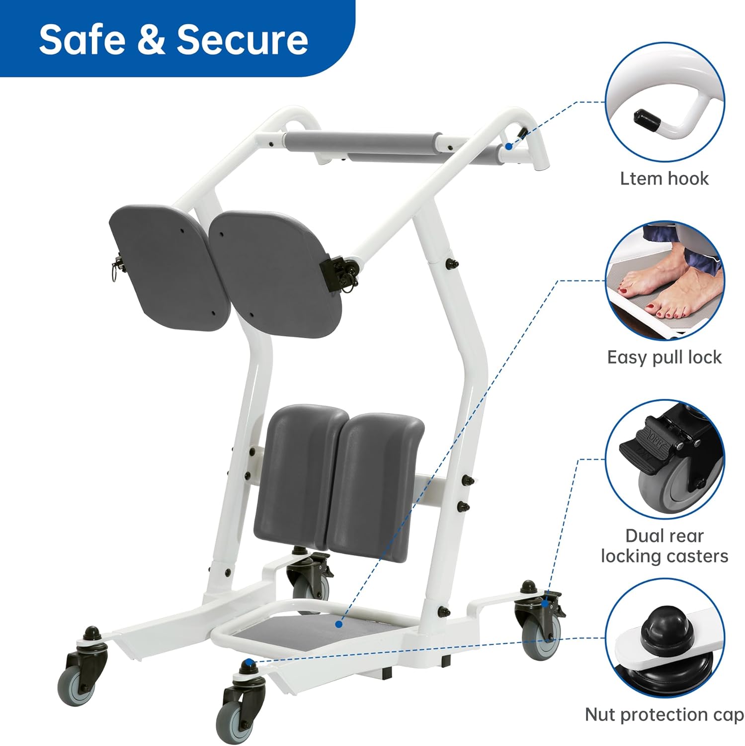 Stand Assist Patient Transport Unit, Safely Sit, Stand, Transfer & Transport, Fall Prevention Patient Transfer Lifter