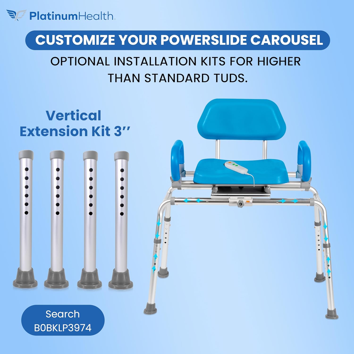 Carousel Sliding Shower Chair Transfer Bench with Swivel Seat, PowerSlide Capability, Push Button Powered Travel