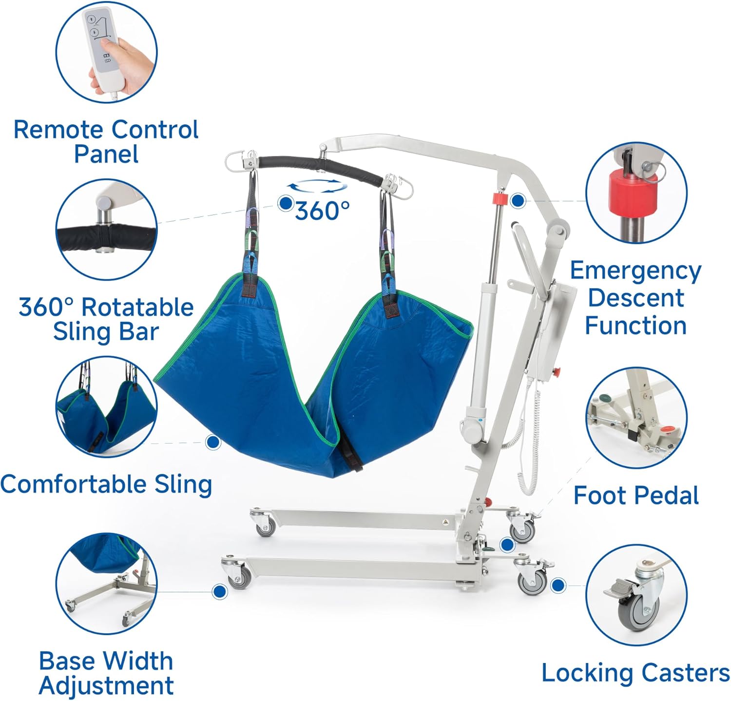 Electric Patient Lift, High-Capacity Rechargeable Battery, Home Premium Folding Electric Patient Lift