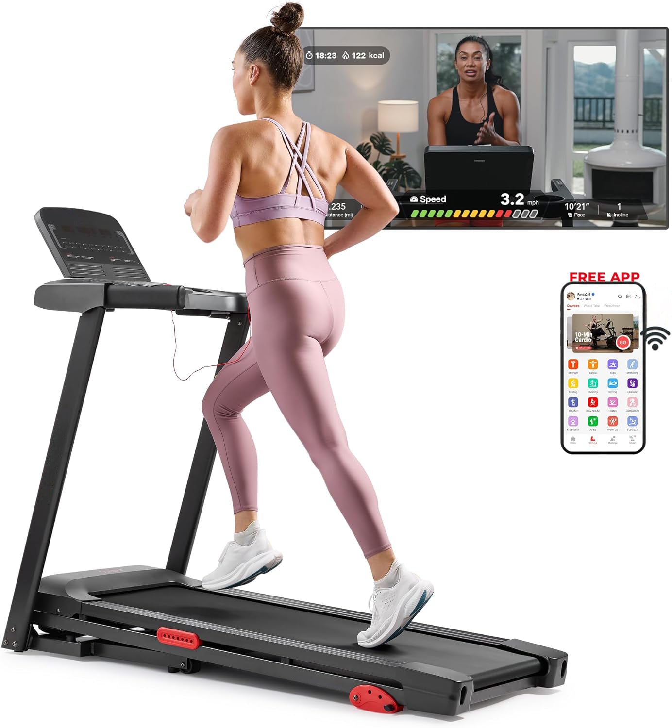 Smart WiFi Treadmills – Compact, Foldable, Portable, Under Desk & Incline Options (Manual & Auto), Brushless Motor, & Bluetooth App, LED Display, Shock Absorption