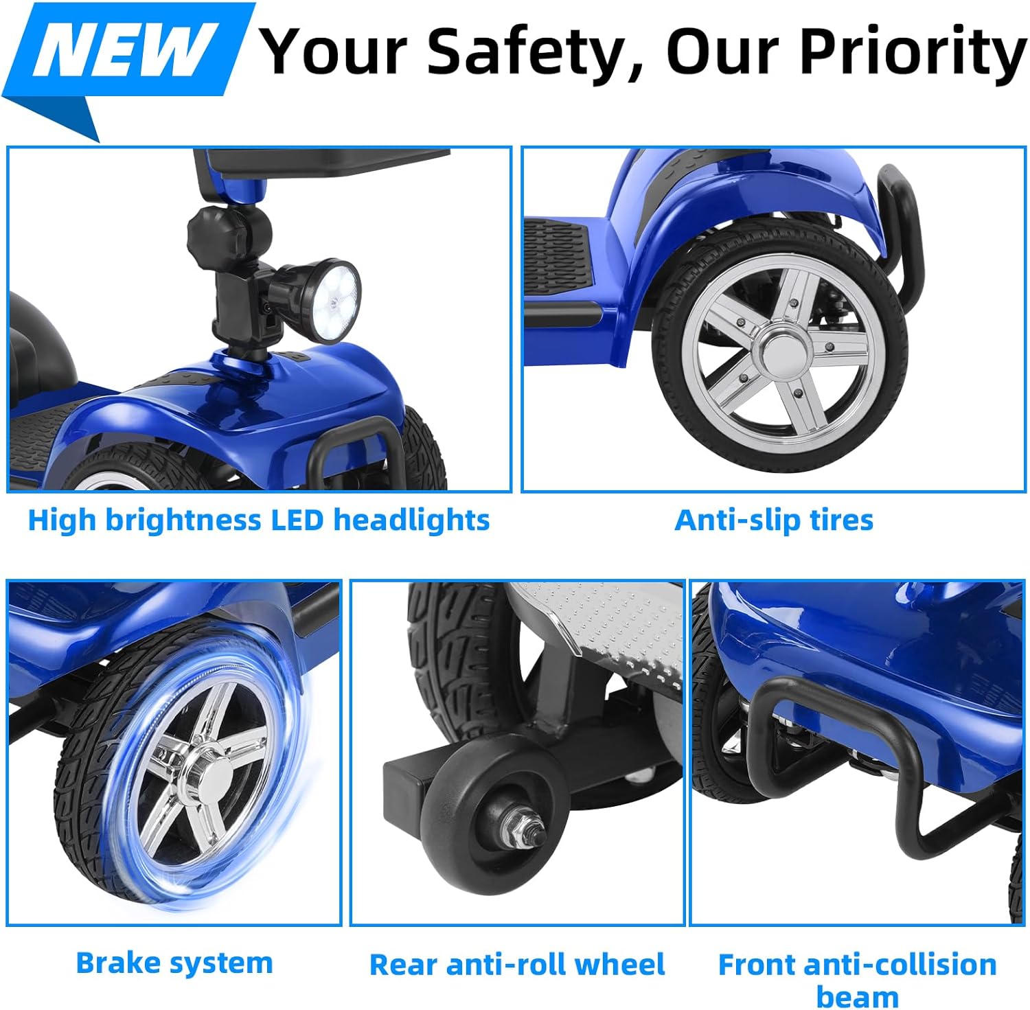 4 Wheels Mobility Scooter for Adults&Seniors Up to 300LBS, 350W Electric Powered Wheelchair Device with Extended Battery, Dual Baskets, Rotating Seat