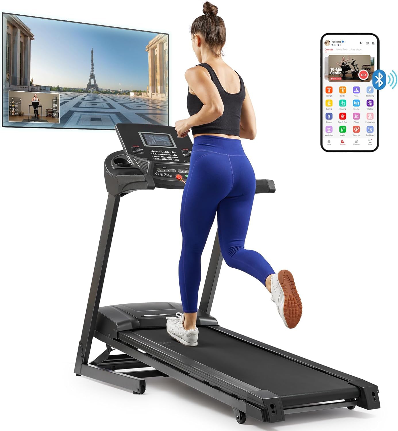 Energy Flex Motorized Treadmill with Shock Absorption, Automatic Incline, Easy Foldable Design, Pulse Sensors, Digital Display, Optional Free App Bluetooth Connection
