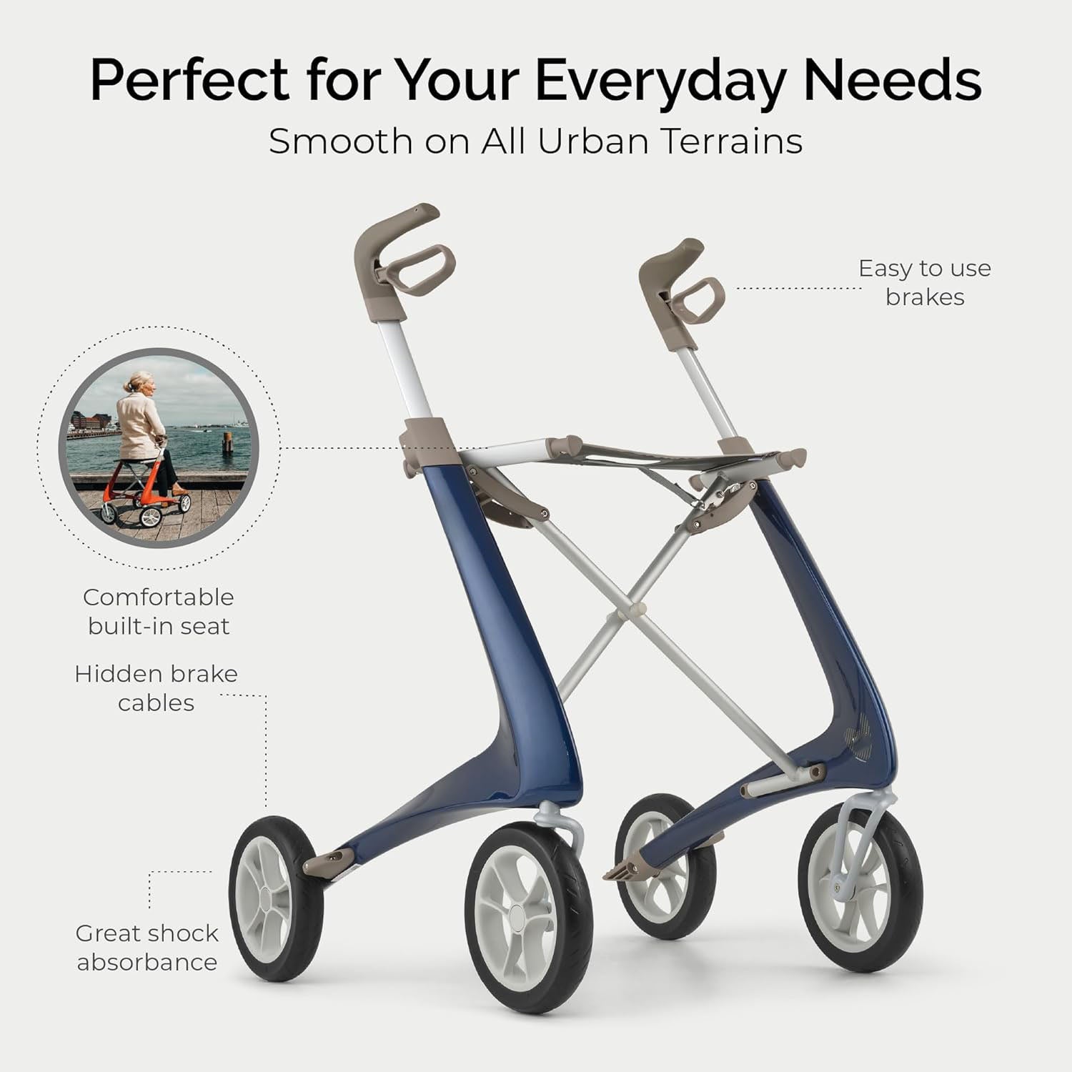 Carbon Ultralight Rollator - World's Lightest Carbon Rollator - Only 10.6 lbs/for Indoor and Outdoor Use/Foldable and Easy to Travel
