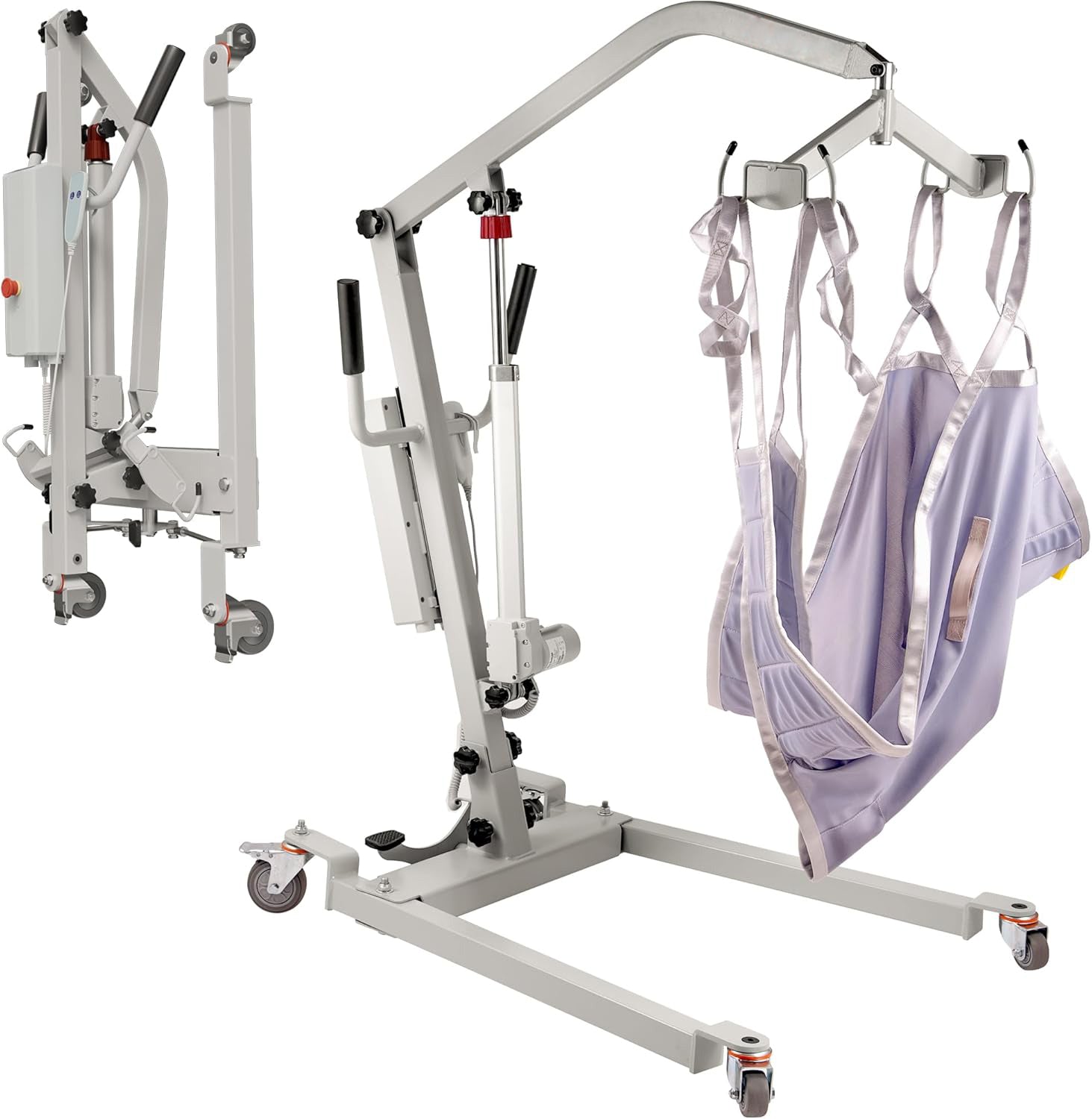 Electric Foldable Patient Lift, Full Body Foldable Patient Transfer Lift for Home Use, 400lb Weight Capacity with U-Sling, Foldable Hydraulic