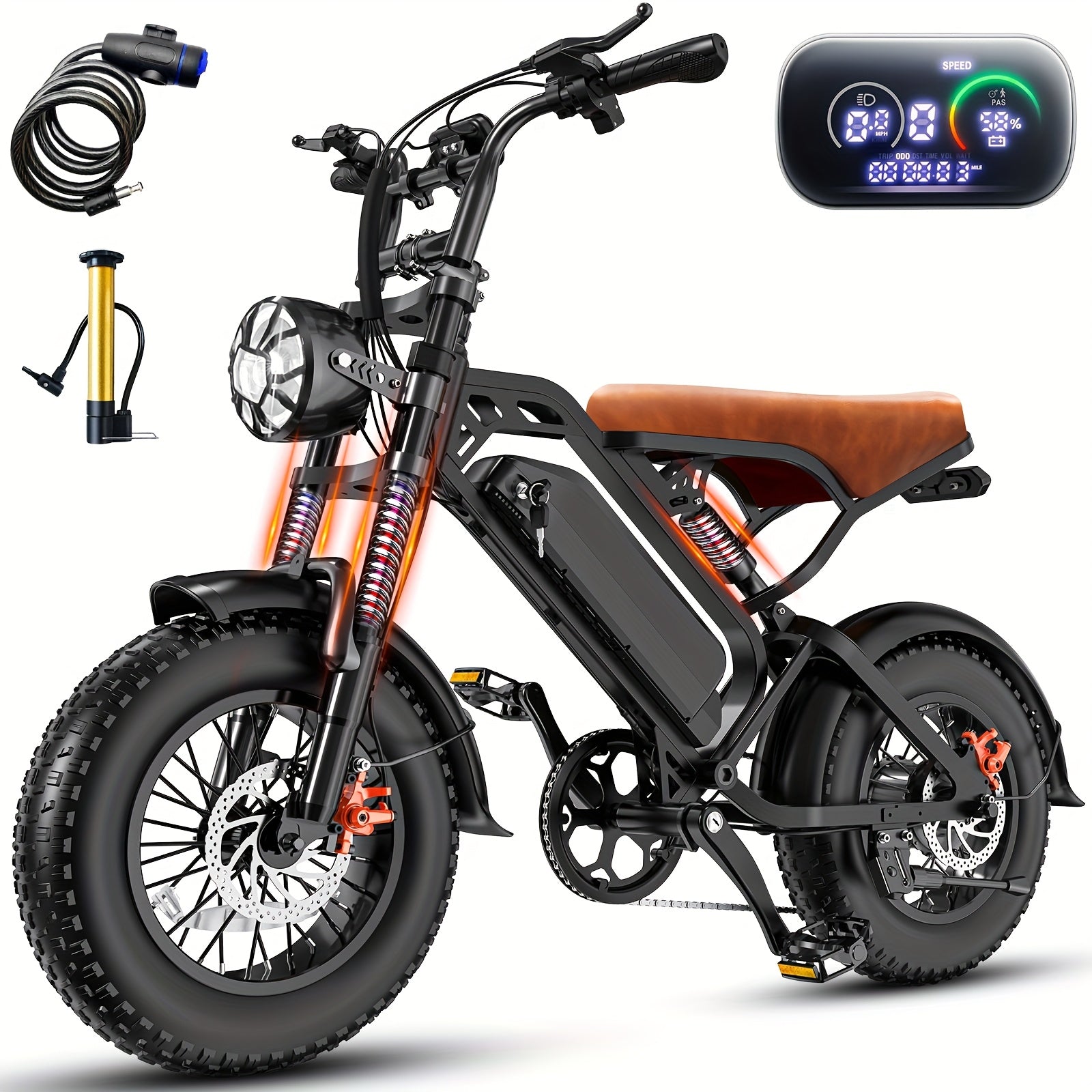 749W 27.9MPH All-Terrain Electric Mountain Bike For Adults -16" Heavy-Duty Alloy Steel Frame, 5-Speed 48V13A Removable Battery, Full Suspension & Disc Brakes, Capacity, 27.9MPH & 25-Mile Range, Foldable E-Bike With LCD Display