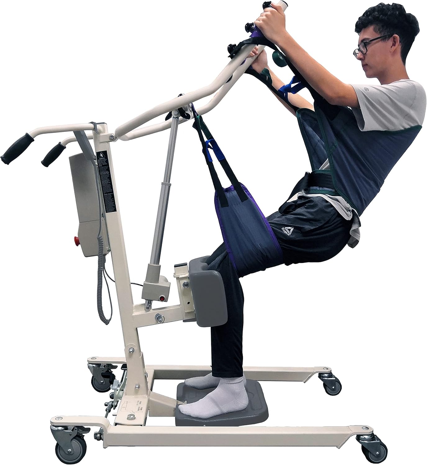 Stand Up Electric Patient Lift - Sit to Stand, Standing Lift, Rhino Lift with Manual Low Base - with Standing Sling (Medium) and Buttock Strap, 380 lb. Weight Capacity