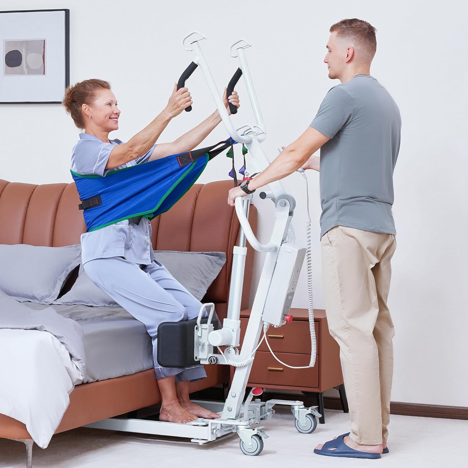 Full Body Patient Transfer Lifter for Home Use, Electric Patient Lift, Sit-Stand Lift, Safe Sit-Stand, Transfer and Transport, 4 Sling Hooks