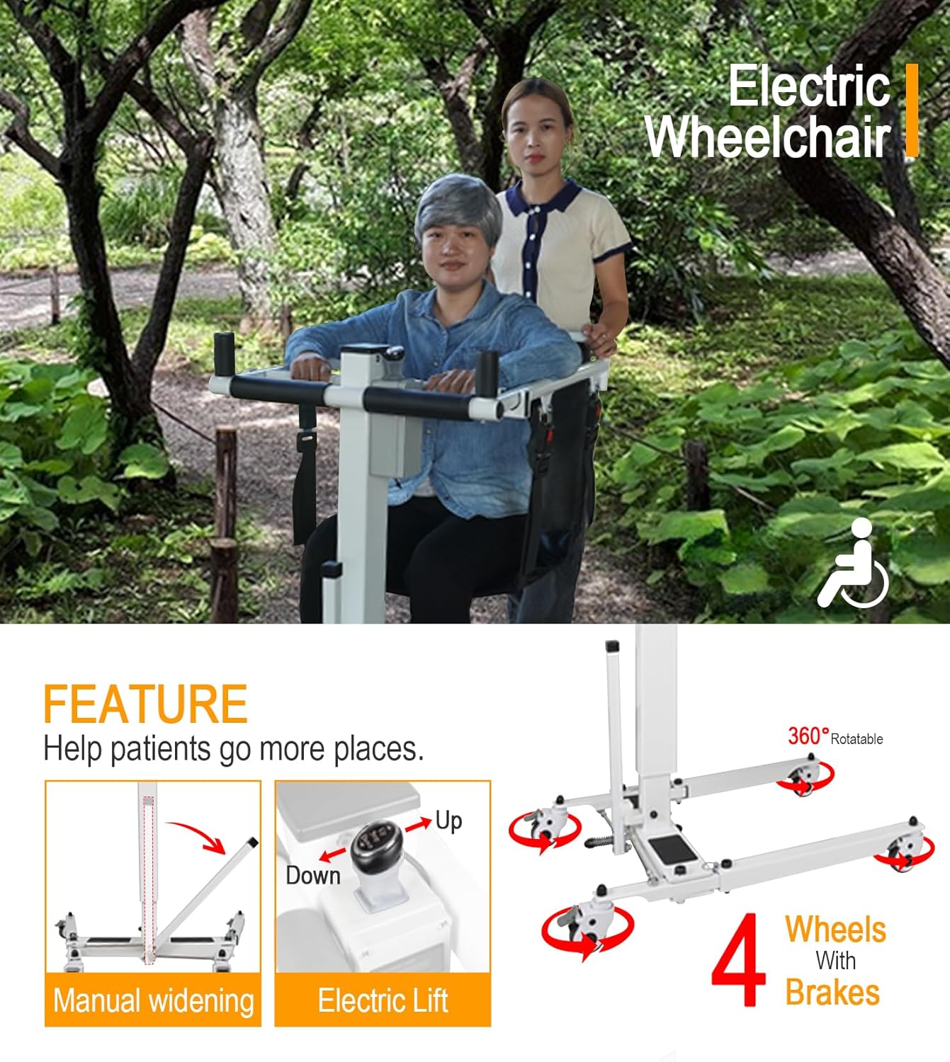 Patient Lift Transfer Chair - Electric Assist Lift Aid for Home Care Use - Portable Folding for Car - Transport Wheelchair for Seniors, Adults & Disabled