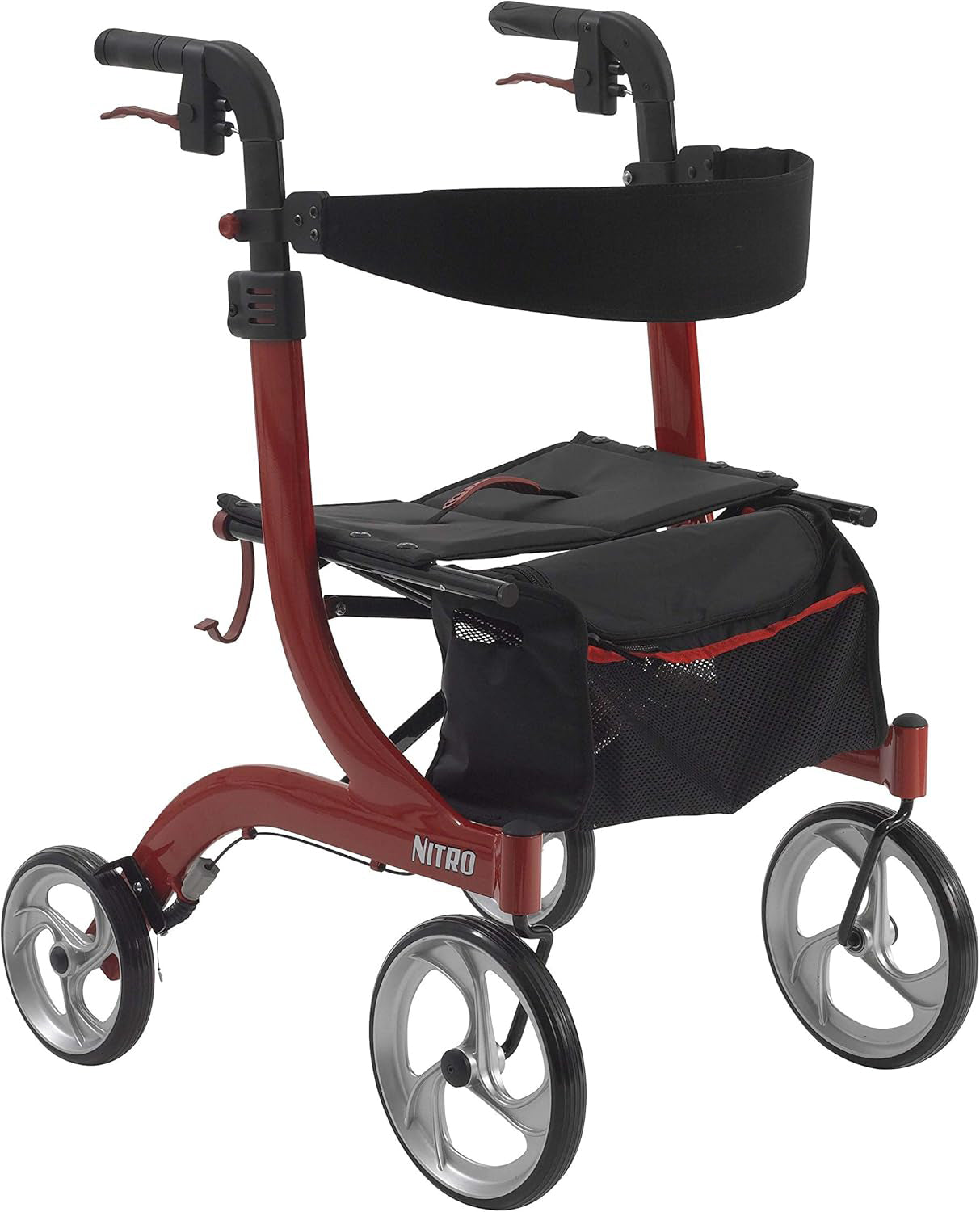 Medical RTL10266 Nitro Euro-Style 4-Wheel Rollator Walker With Seat, Red