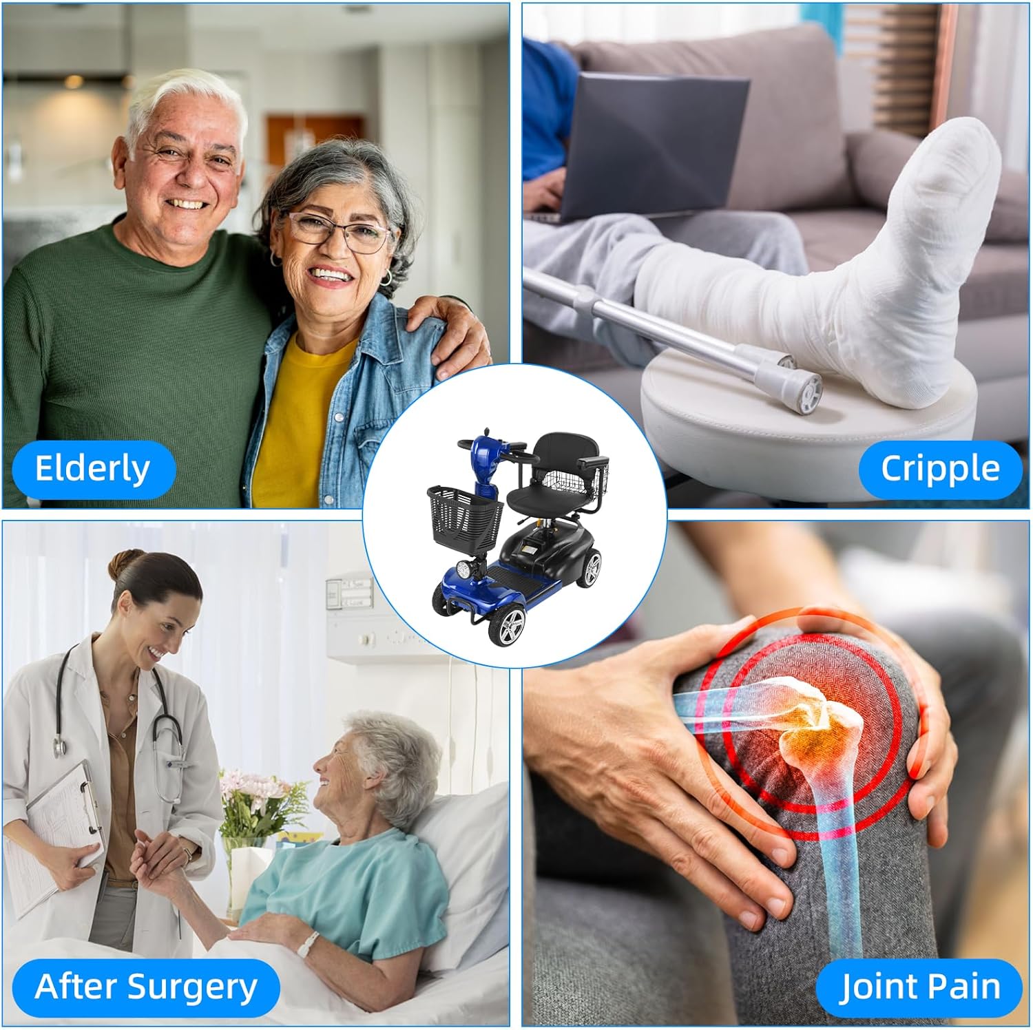 4 Wheels Mobility Scooter for Adults&Seniors Up to 300LBS, 350W Electric Powered Wheelchair Device with Extended Battery, Dual Baskets, Rotating Seat