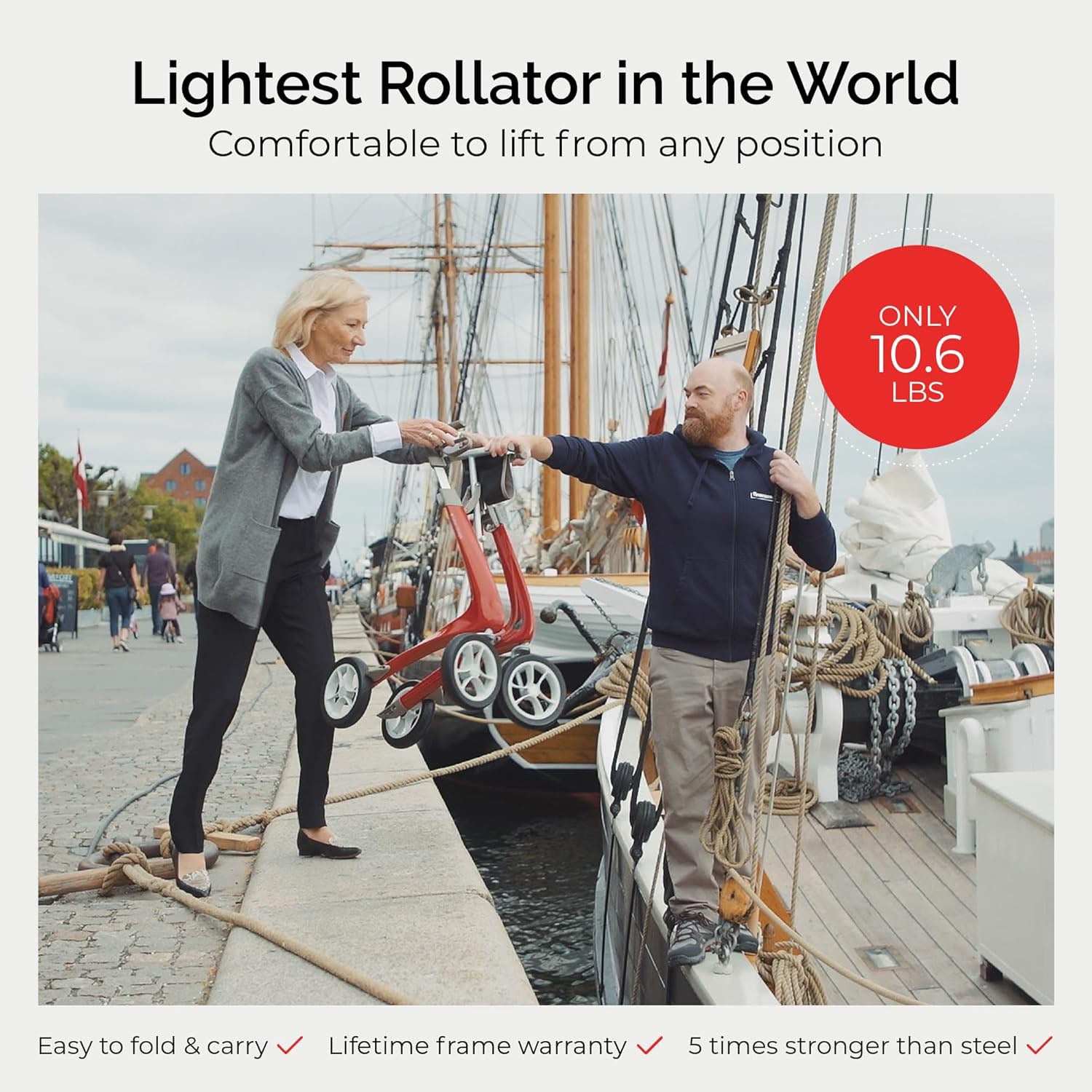 Carbon Ultralight Rollator - World's Lightest Carbon Rollator - Only 10.6 lbs/for Indoor and Outdoor Use/Foldable and Easy to Travel