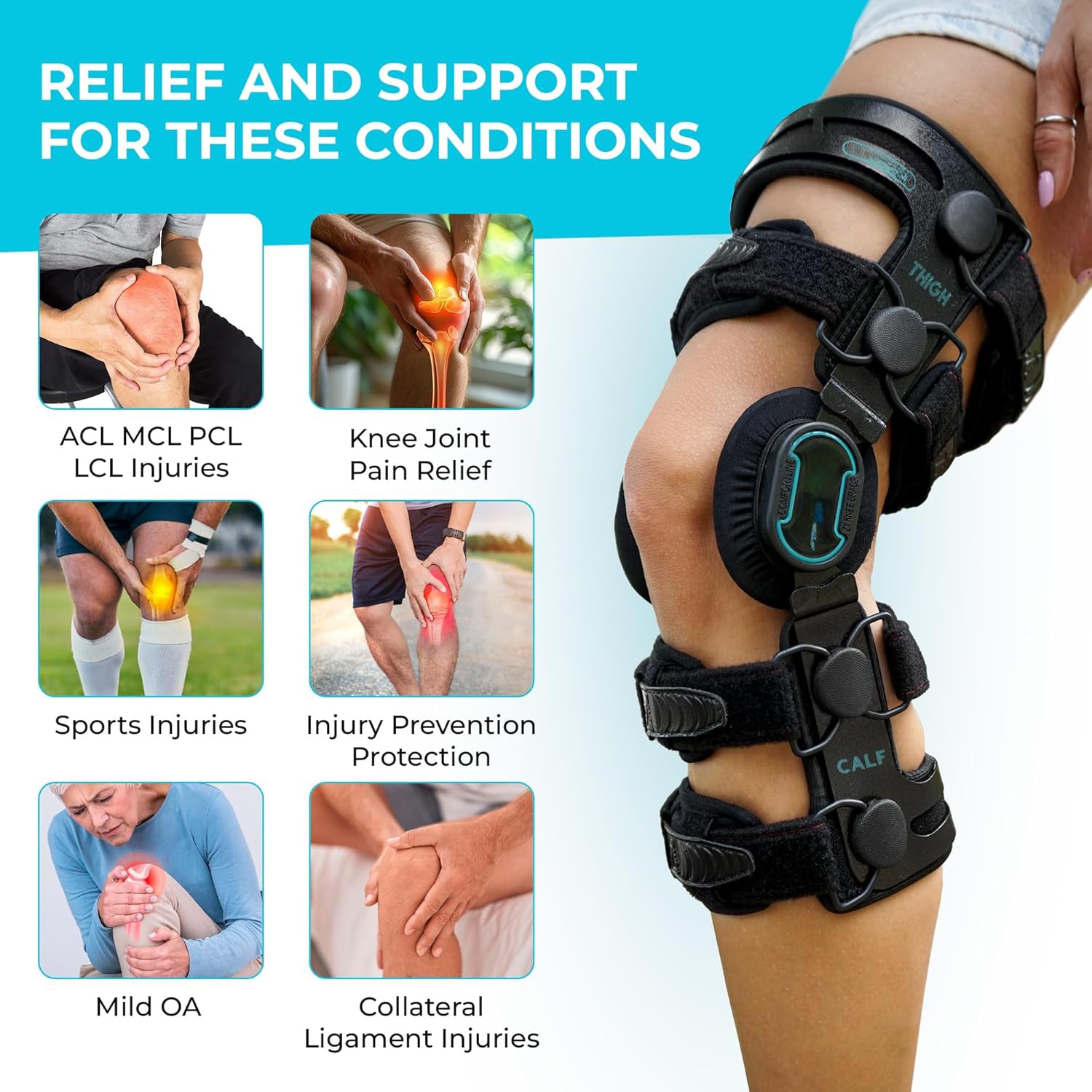 K6 Hinged Unloader Knee Brace - Knee Support for MCL, ACL, PCL, Ligament & Sports Injuries, Mild Osteoarthritis