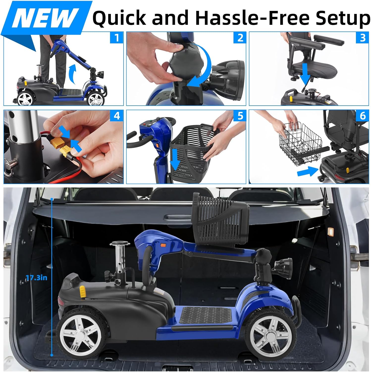 4 Wheels Mobility Scooter for Adults&Seniors Up to 300LBS, 350W Electric Powered Wheelchair Device with Extended Battery, Dual Baskets, Rotating Seat