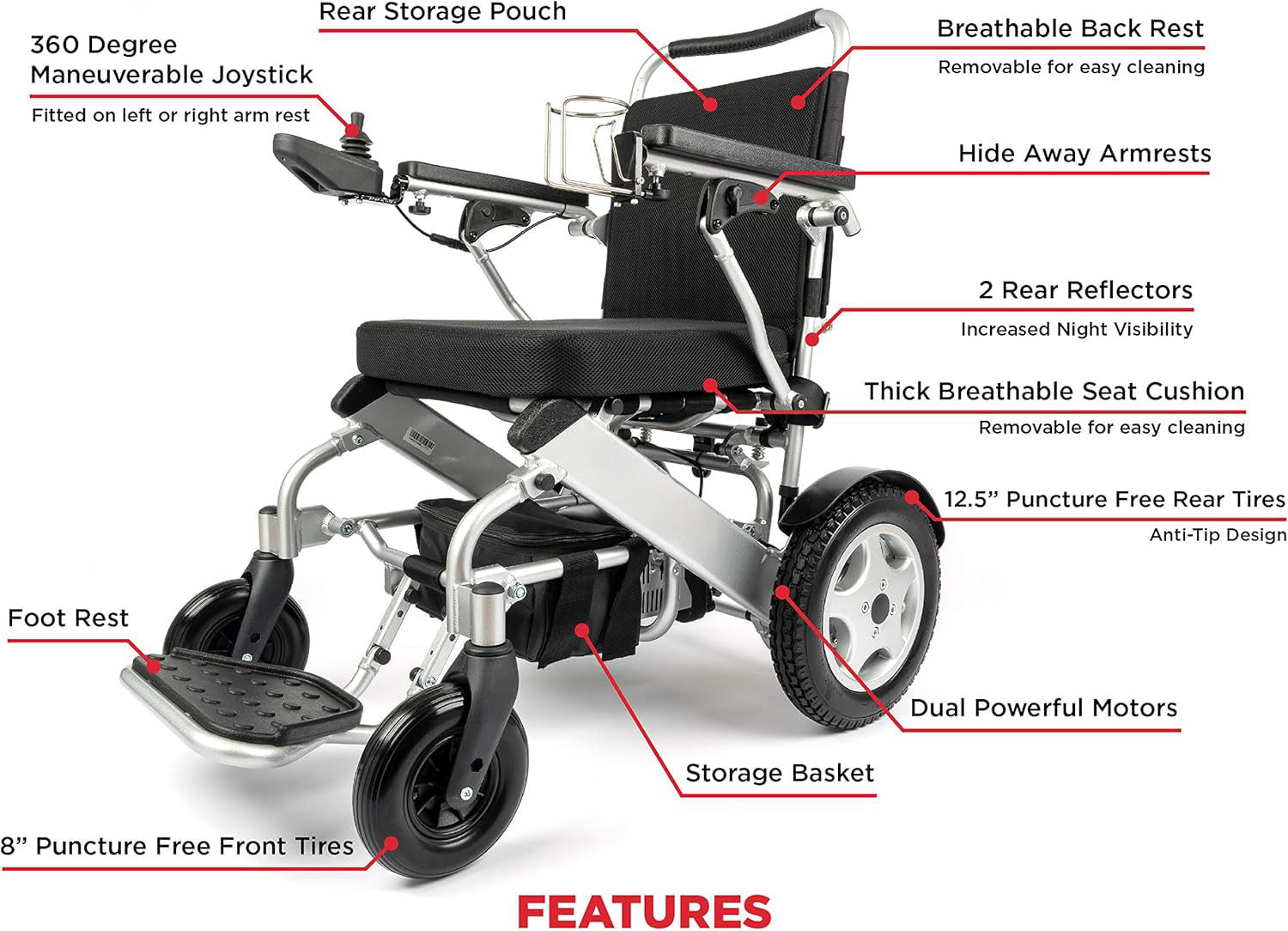 Porto Mobility Quattro Ultra 600W Motor Exclusive Lightweight Foldable Electric Wheelchair, Weatherproof, Stronger, Longer Range Super Horse Power, Dual Motor, All Terrain