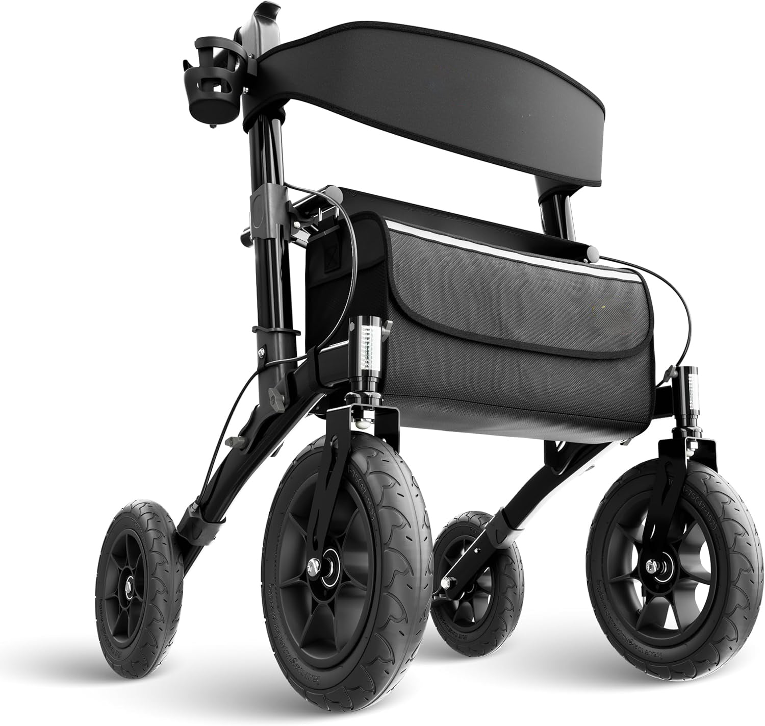 All Terrain Walker Rollator with 12” Pneumatic Tires – Foldable Outdoor Walkers for Seniors with Seat, Lightweight & Adjustable Height, Shock-Absorbing for Comfort on Any Surface