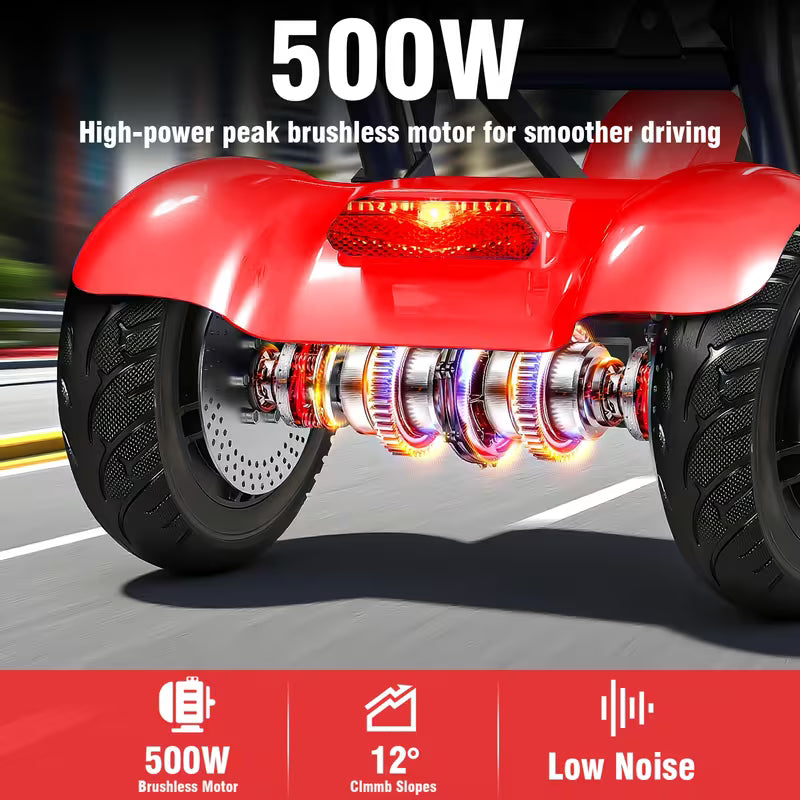 Folding Four-wheel Mobile Scooter For The Elderly And Adults, Portable Electric Scooter With Basket, 3-speed Mode, 500W Dual Motors, 30 Mile Range, 15MPH, Lightweight And Compact Electric Foldable