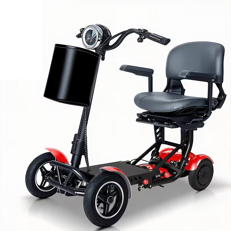 Folding Four-wheel Mobile Scooter For The Elderly And Adults, Portable Electric Scooter With Basket, 3-speed Mode, 500W Dual Motors, 30 Mile Range, 15MPH, Lightweight And Compact Electric Foldable