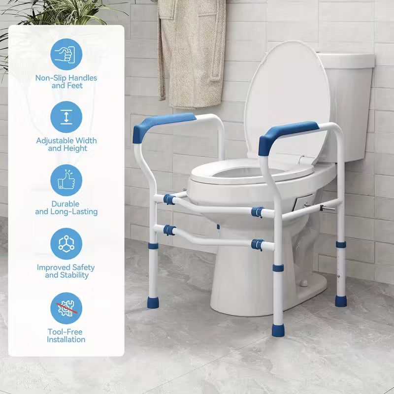 Adjustable Height & Width Metal Toilet Safety Rail with Anti-Slip Feet & Handles, 300 lbs
