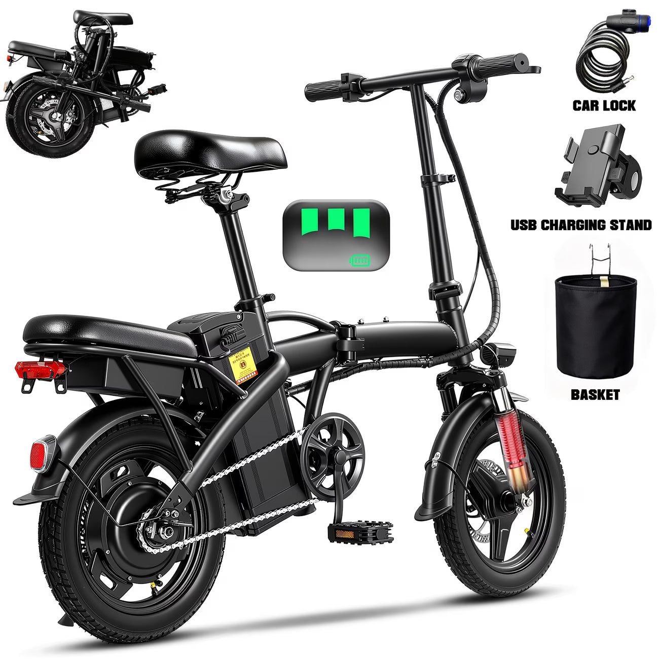 Adult Electric Bicycle, Portable Design with a Foldable Feature, Equipped with a 500W Motor And a 48V 10Ah Battery