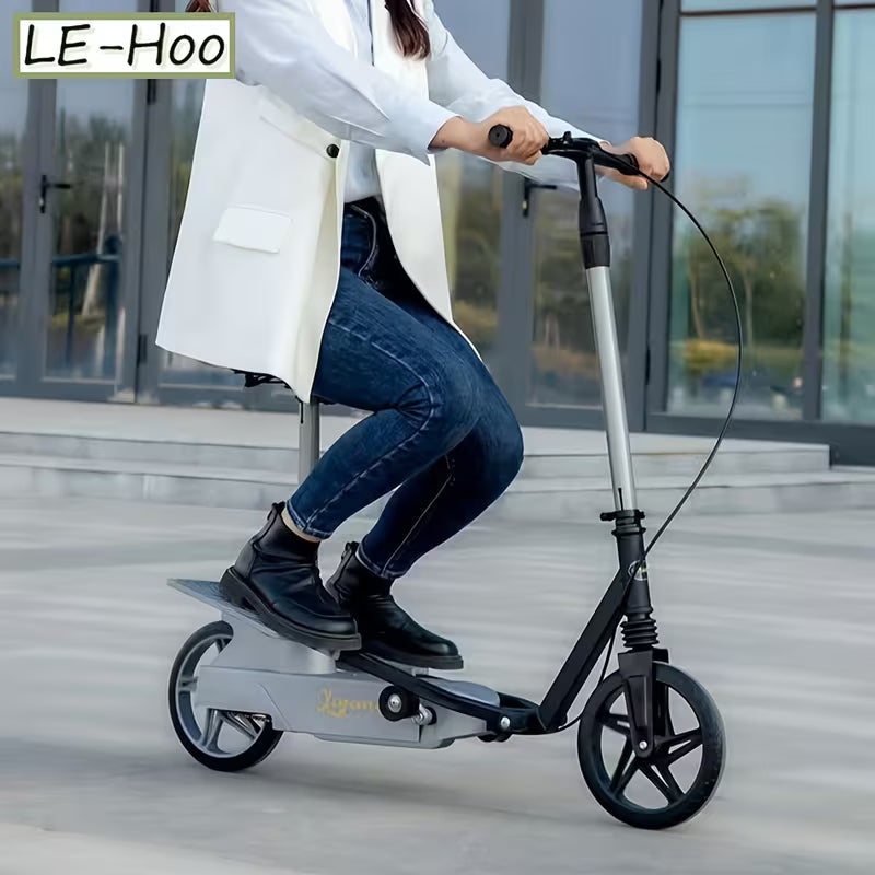 Black Foldable Scooter with Rear Suspension and Rear Brake Stainless Steel, Perfect for Campus and Commuting